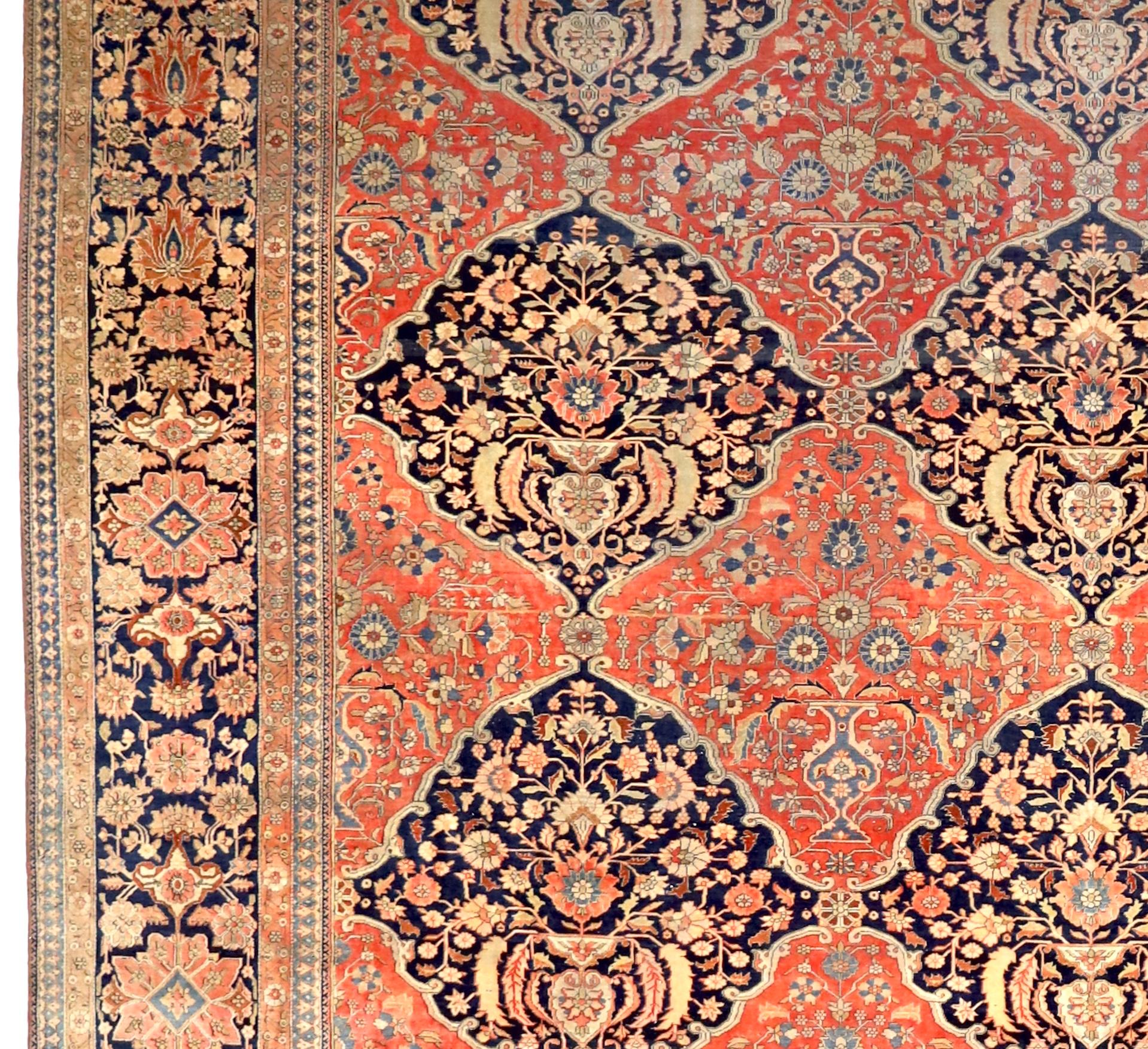 Antiker persischer Mohtasham Kashan Teppich 10'4 x 14'6 (Wolle) im Angebot
