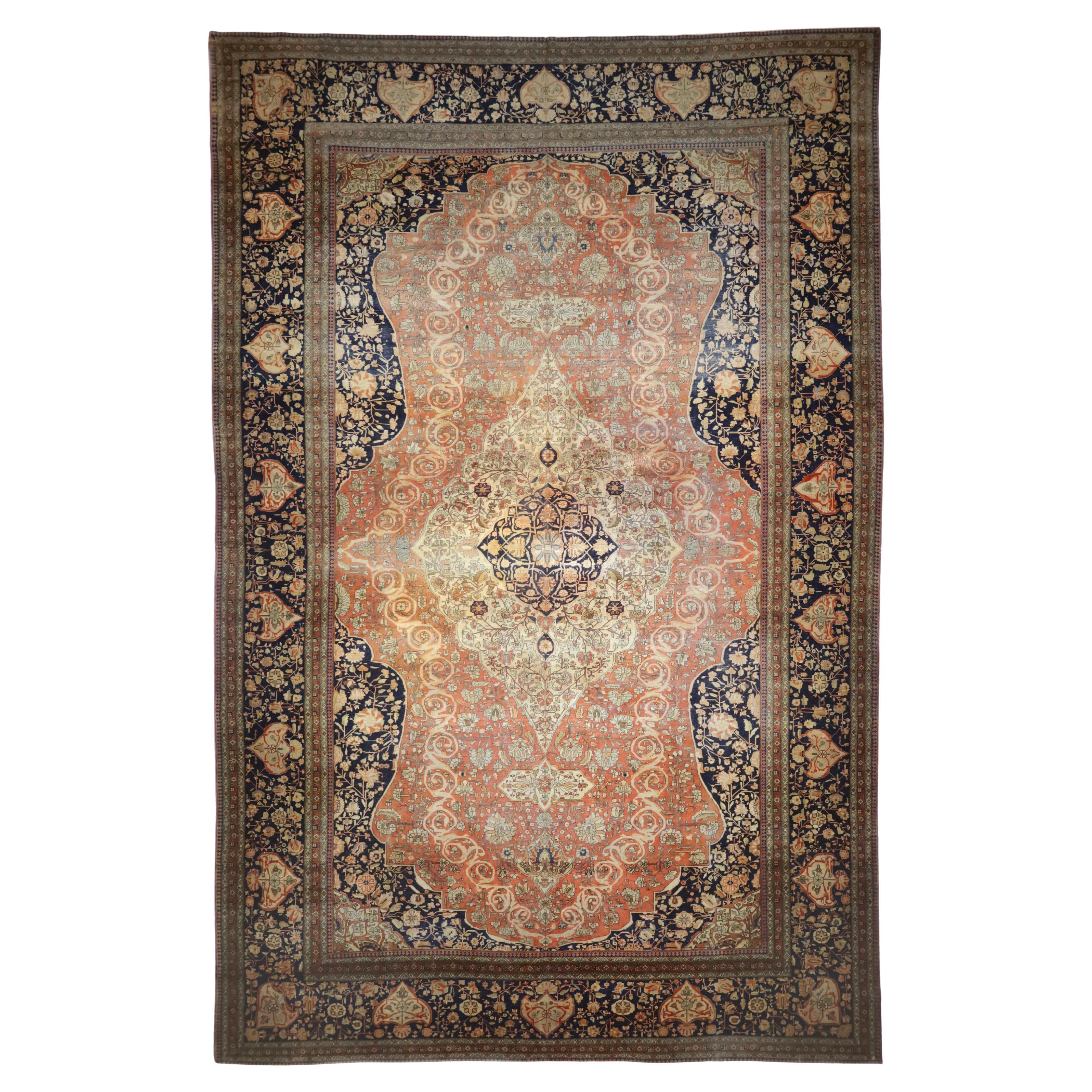 Antique Persian Mohtasham Kashan Rug 10’5” x 16’1”
