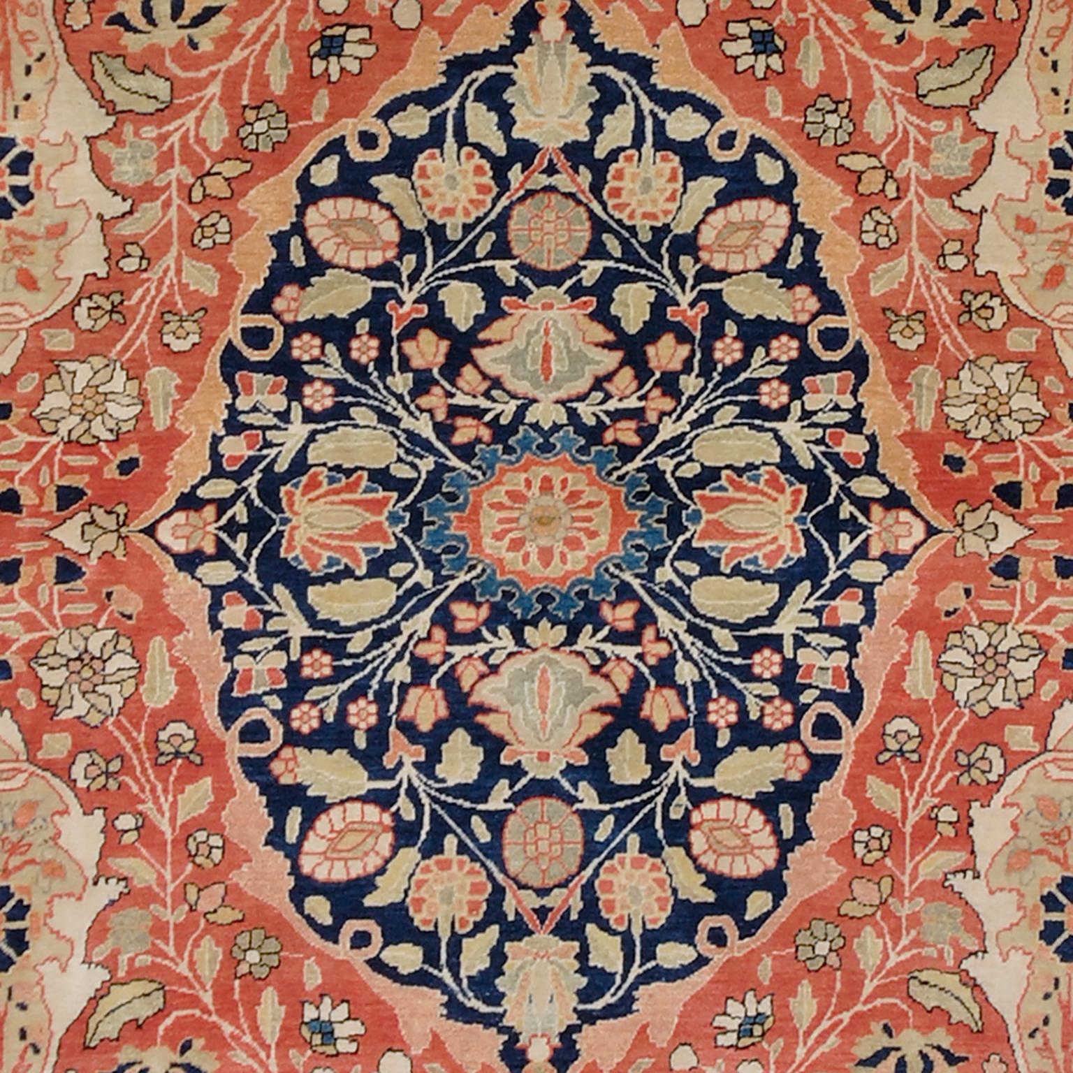 Hand-Woven Antique Persian Mohtasham Kashan Rug, 1880 For Sale