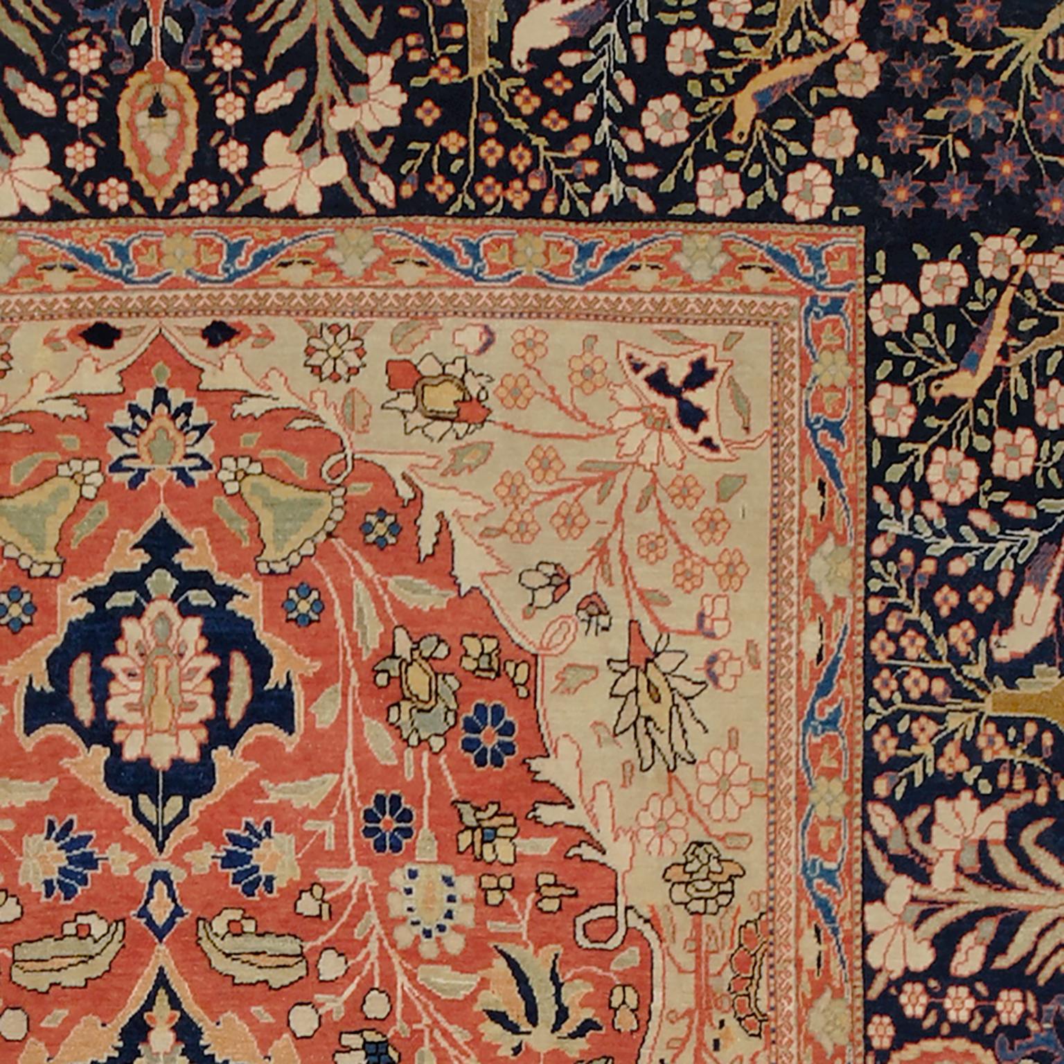 19th Century Antique Persian Mohtasham Kashan Rug, 1880 For Sale
