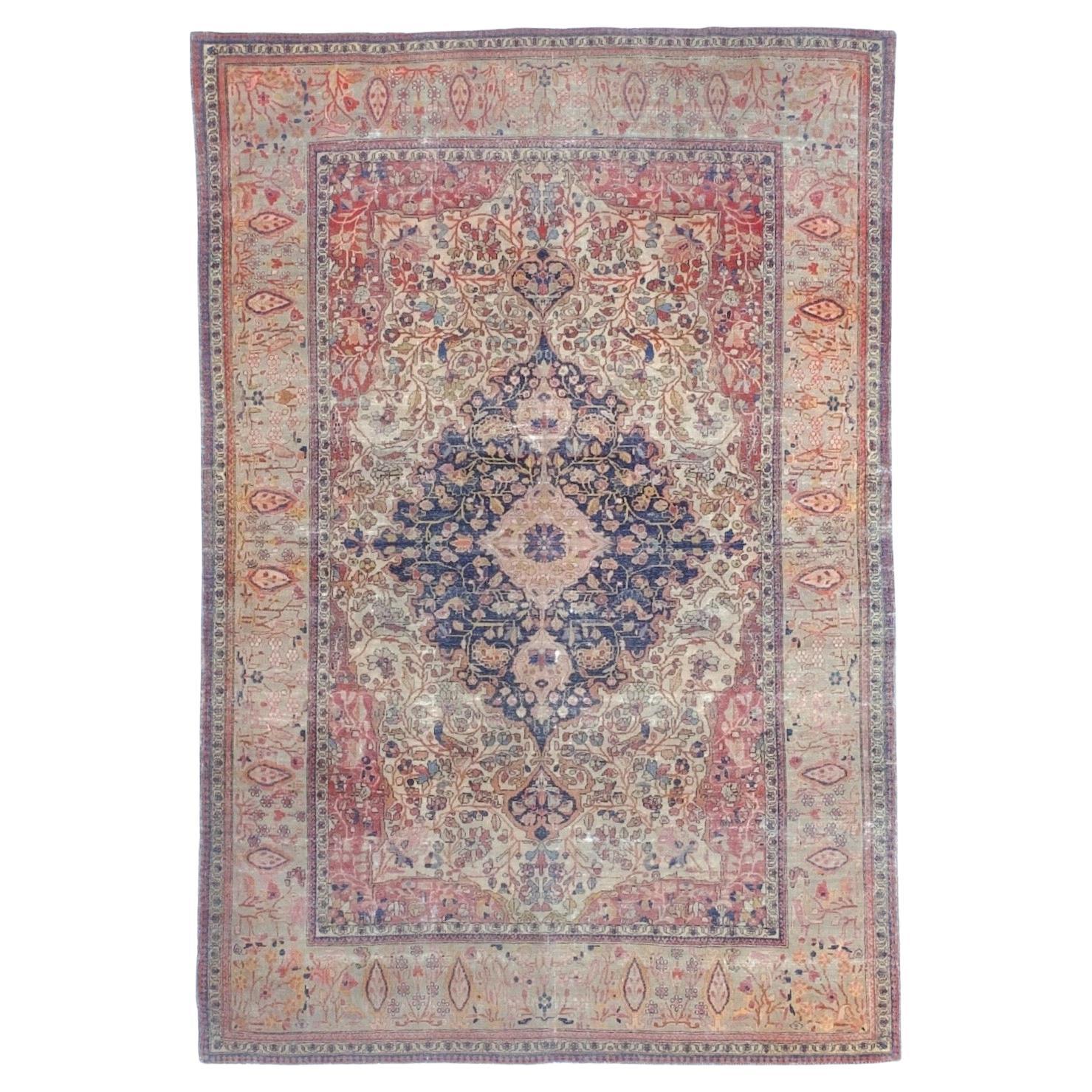 Antiker persischer Mohtasham Kashan Teppich 4'2" x 6'3"
