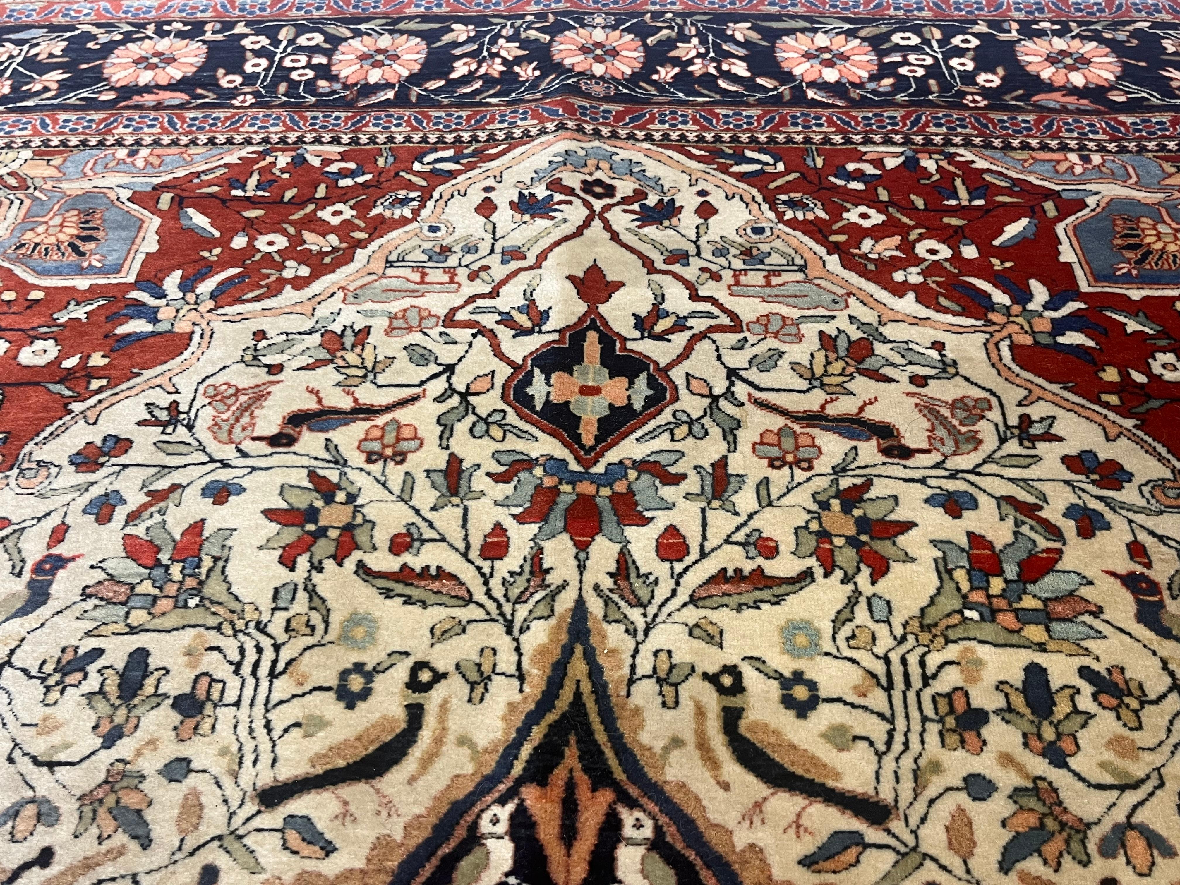 Laine Tapis ancien persan Mohtasham Kashan 4'2