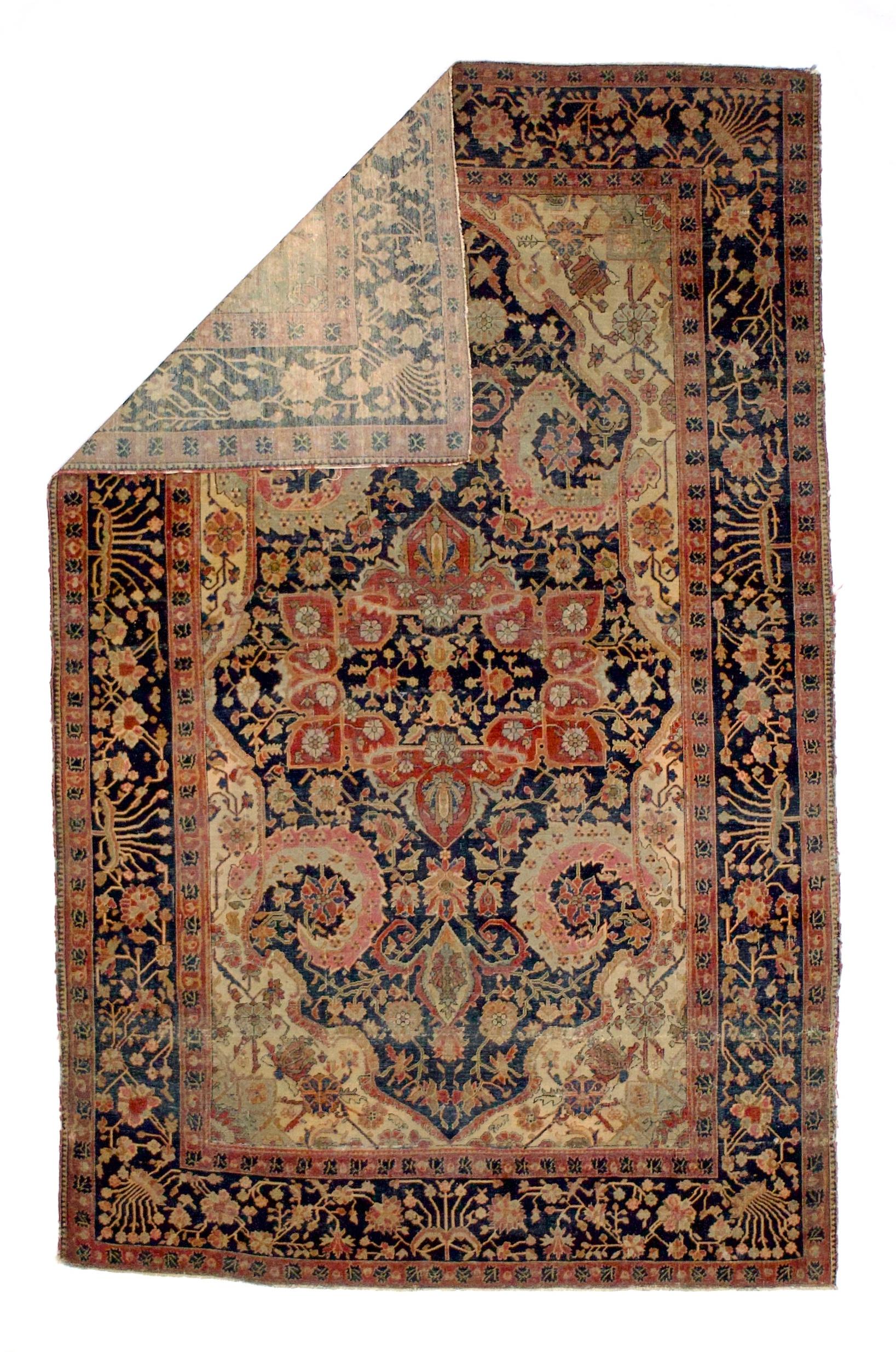 Antiker persischer Mohtasham Kashan Teppich 4'3
