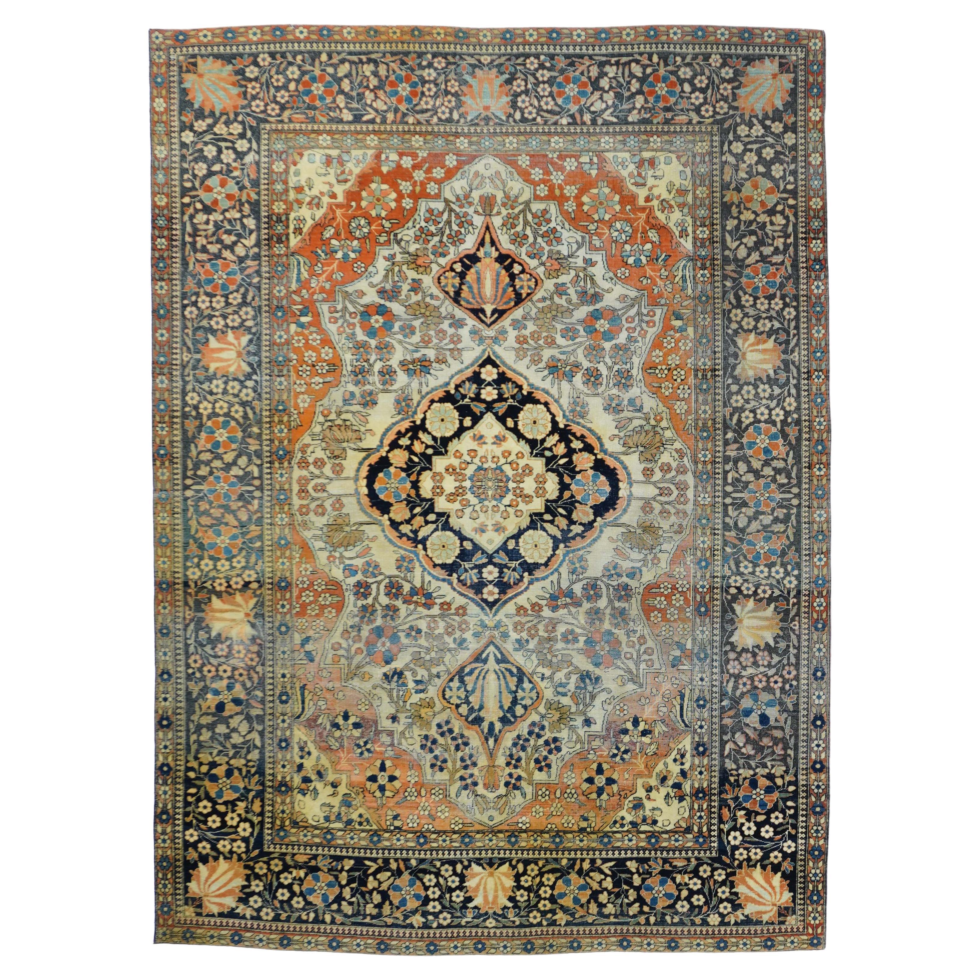Antique Persian Mohtasham Kashan Rug 4'4" x 6’3"
