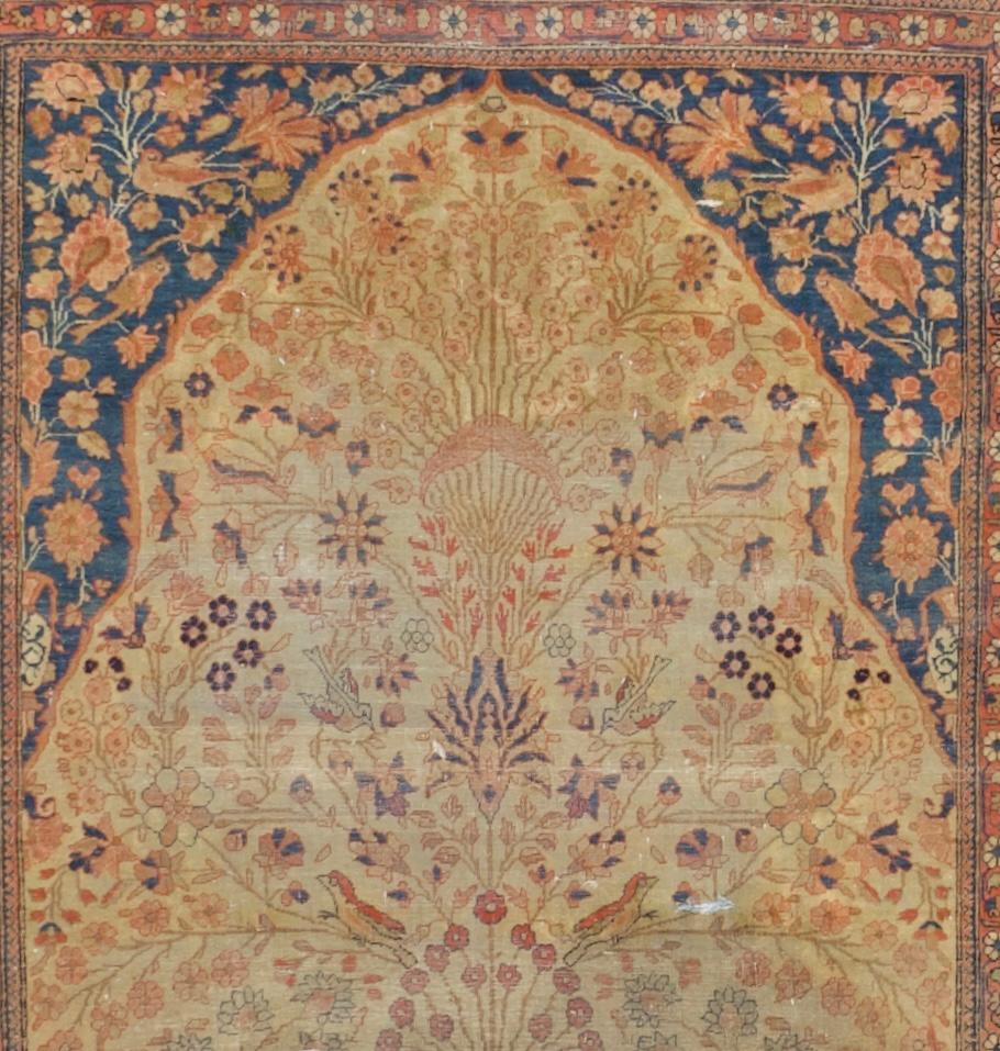 Noué à la main Tapis ancien persan Mohtasham Kashan 4'4