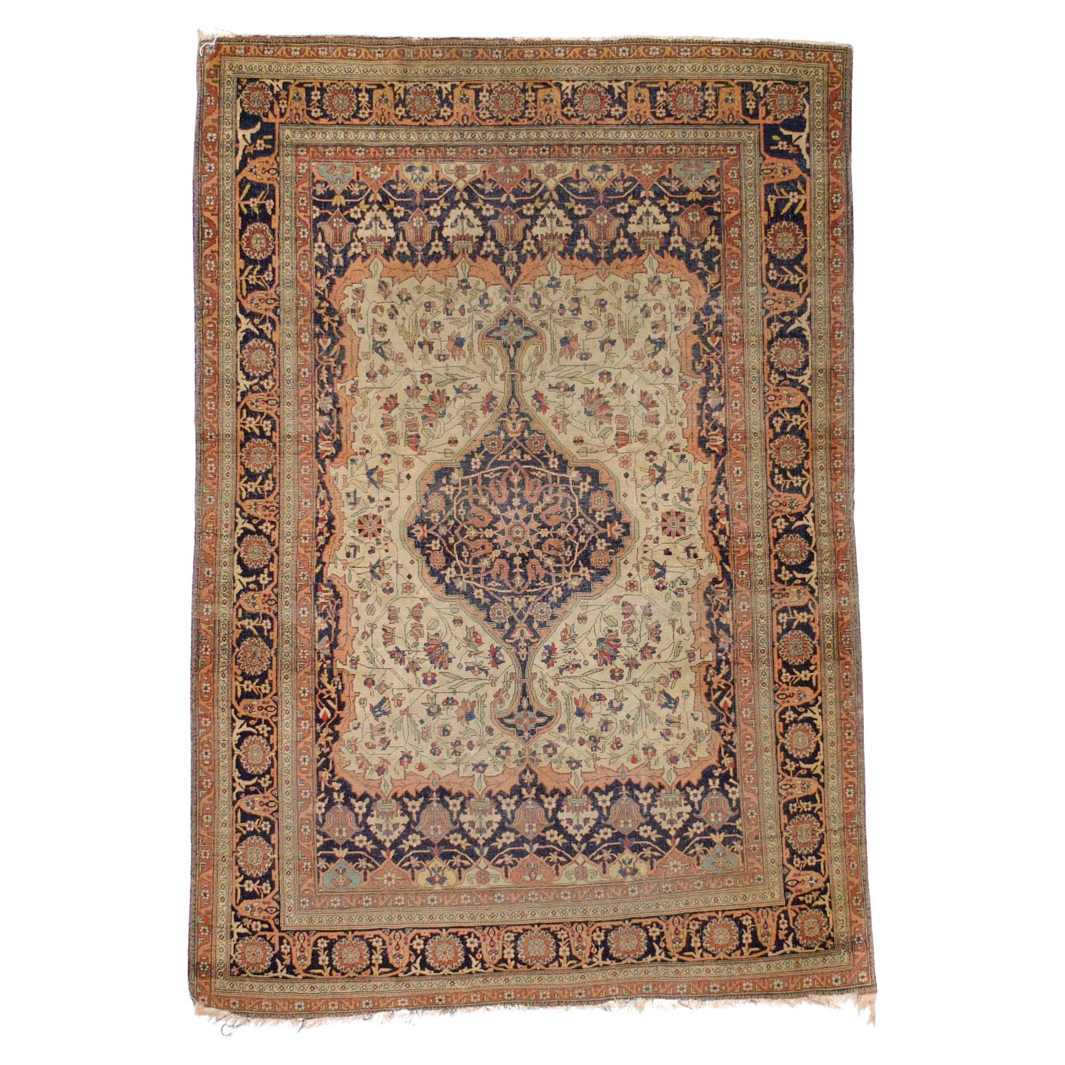 Antique Persian Mohtasham Kashan Rug 4'4" x 6’5"
