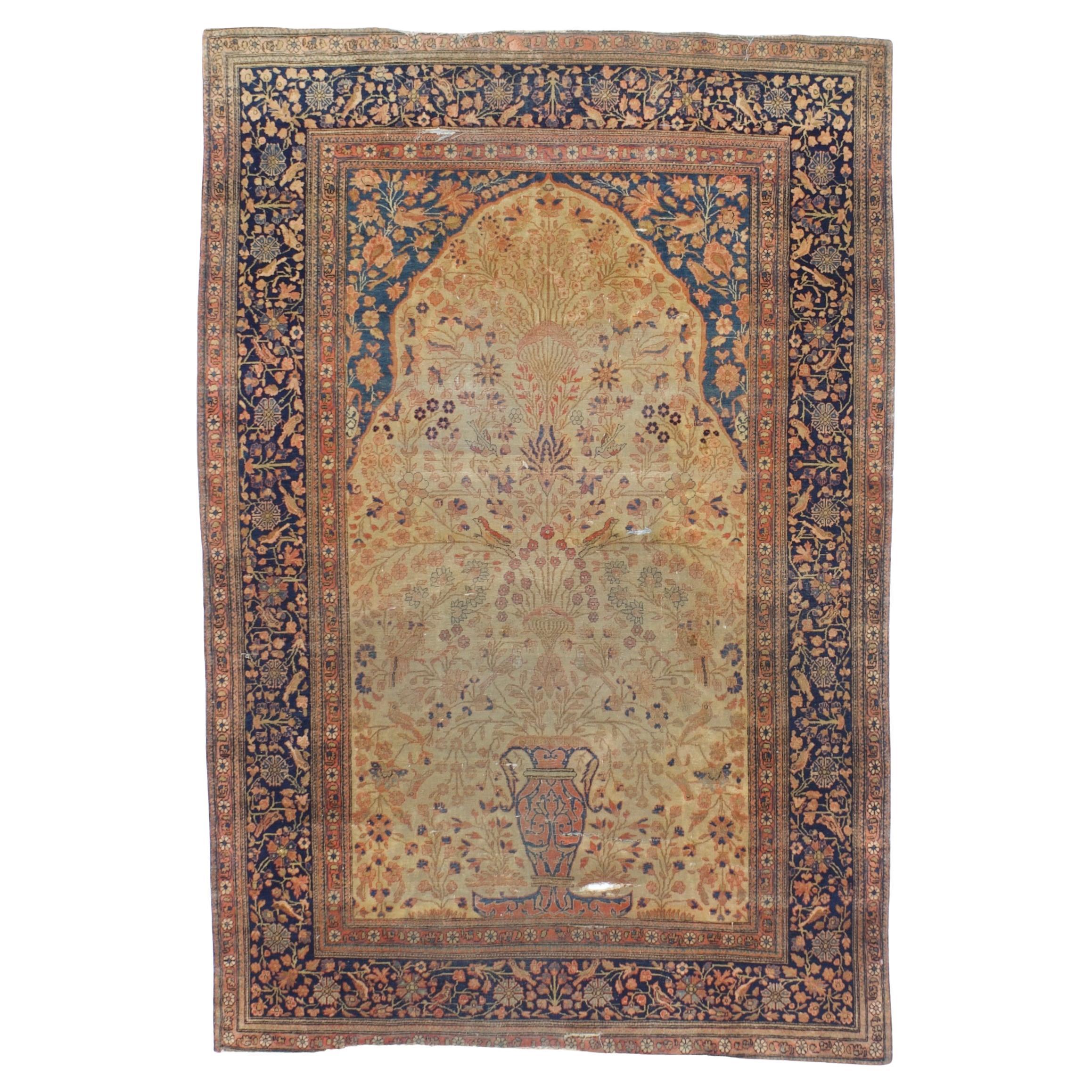 Antique Persian Mohtasham Kashan Rug 4'4" x 6’5"