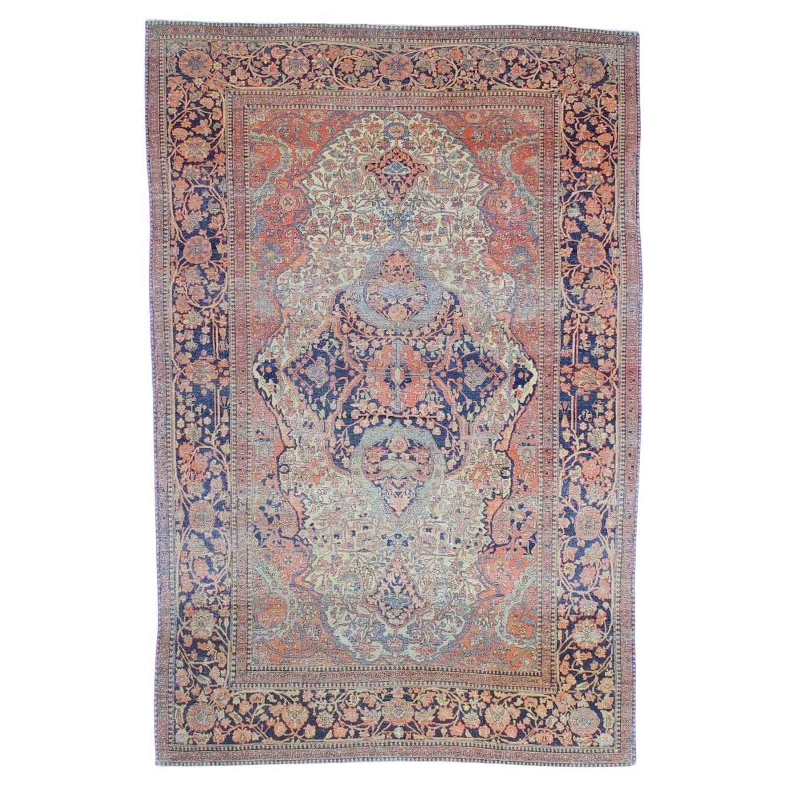 Antique Persian Mohtasham Kashan Rug 4'5" x 6’8"