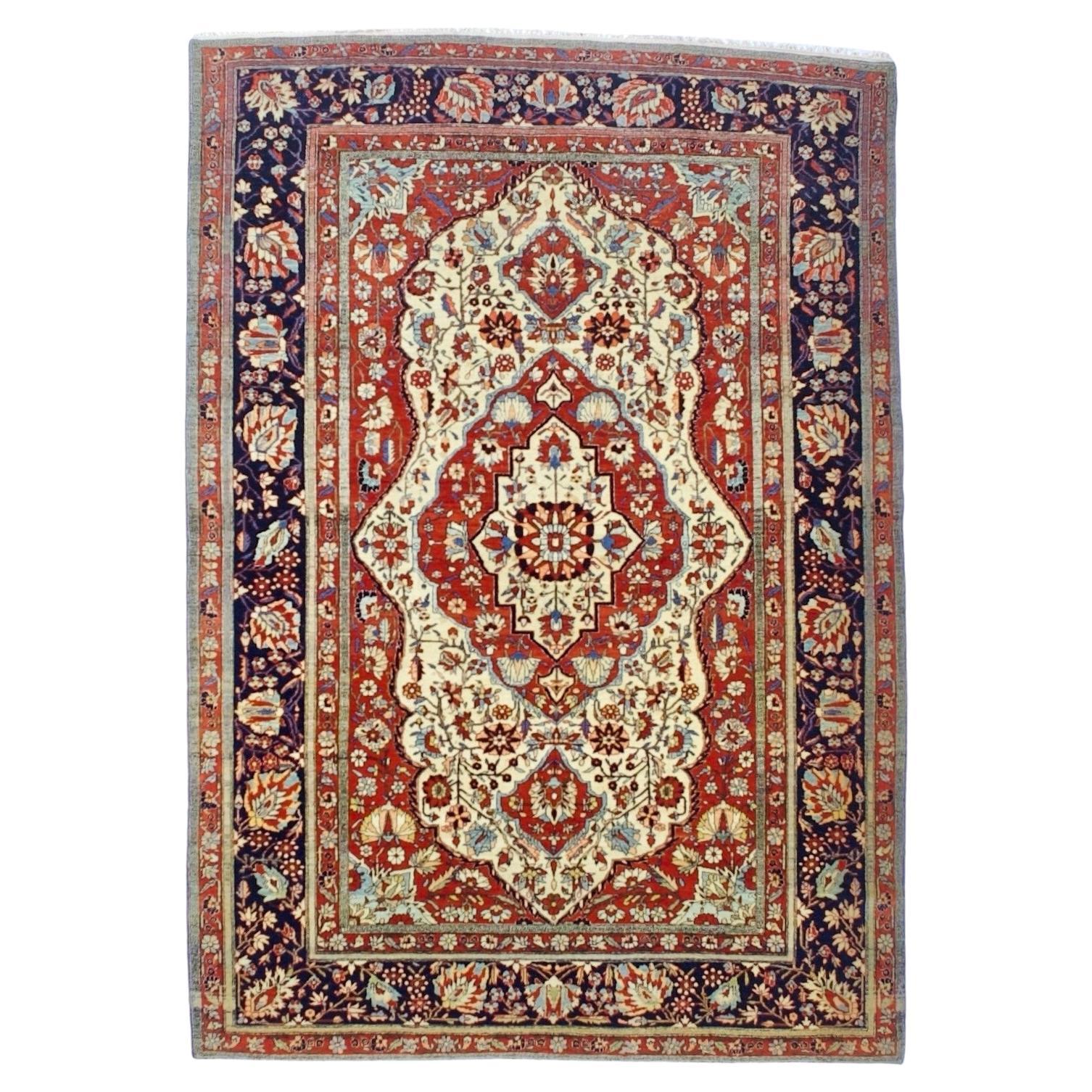 Antique Persian Mohtasham Kashan Rug 4'5" x 6’9"