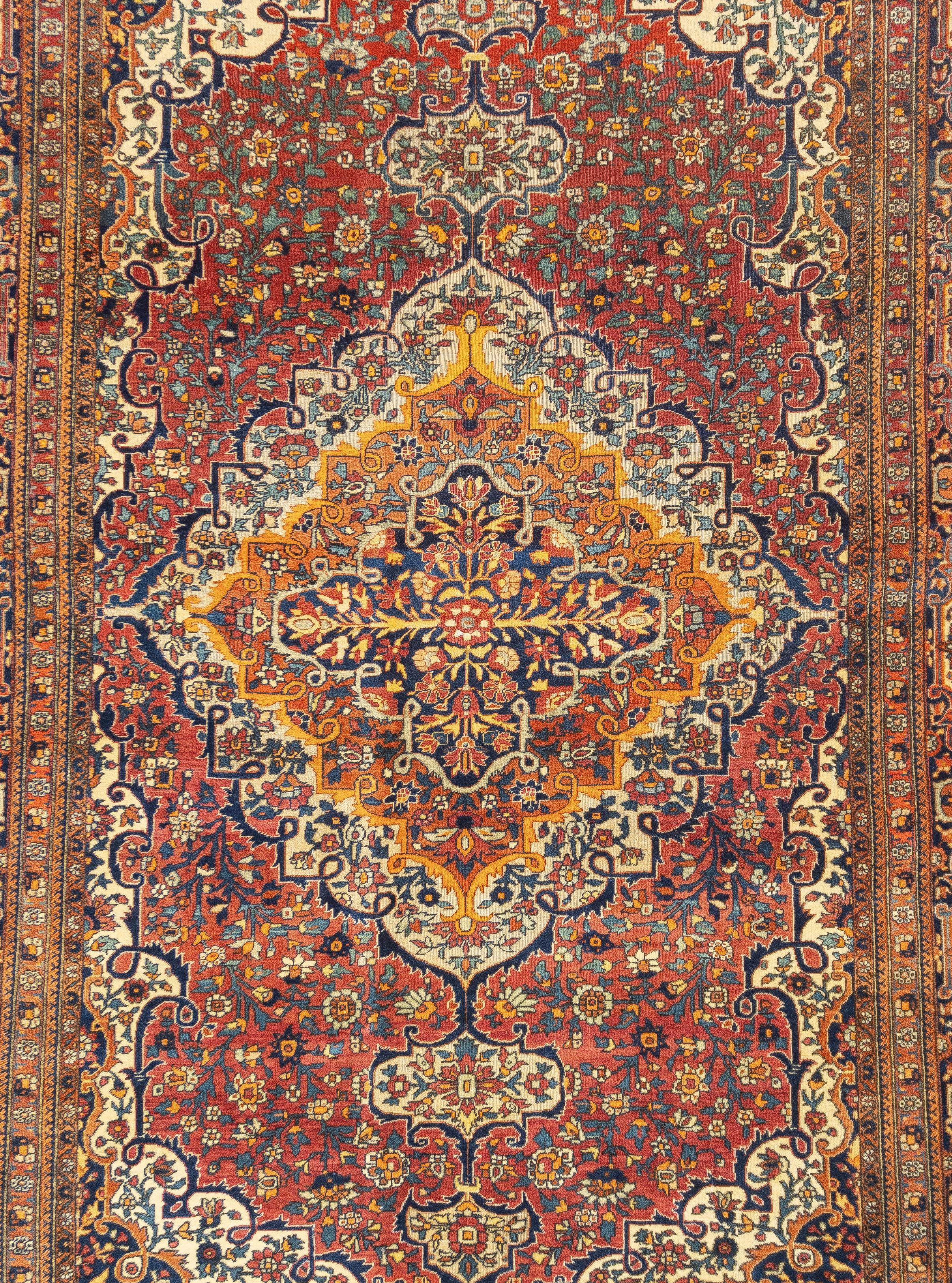 Antiker persischer Mohtasham Kashan Teppich 4'6'' x 6'6'' (Handgeknüpft) im Angebot