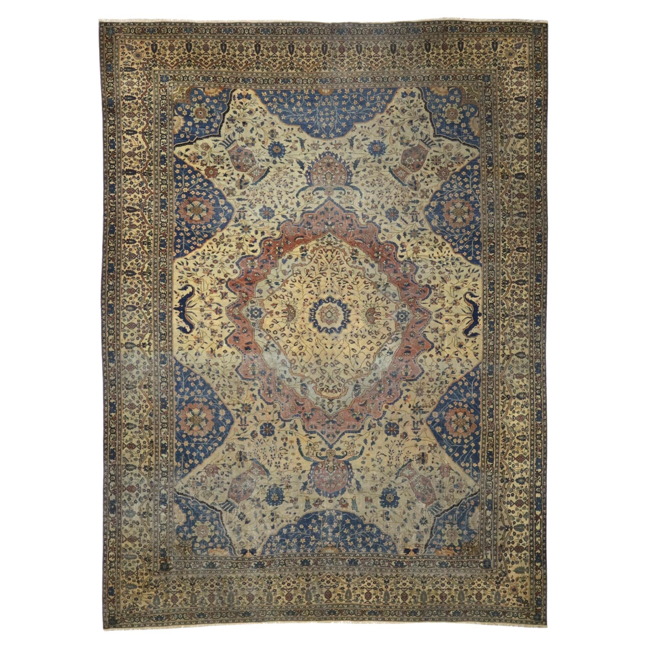 Antique Persian Mohtasham Kashan Rug 7’5” x 10’0"