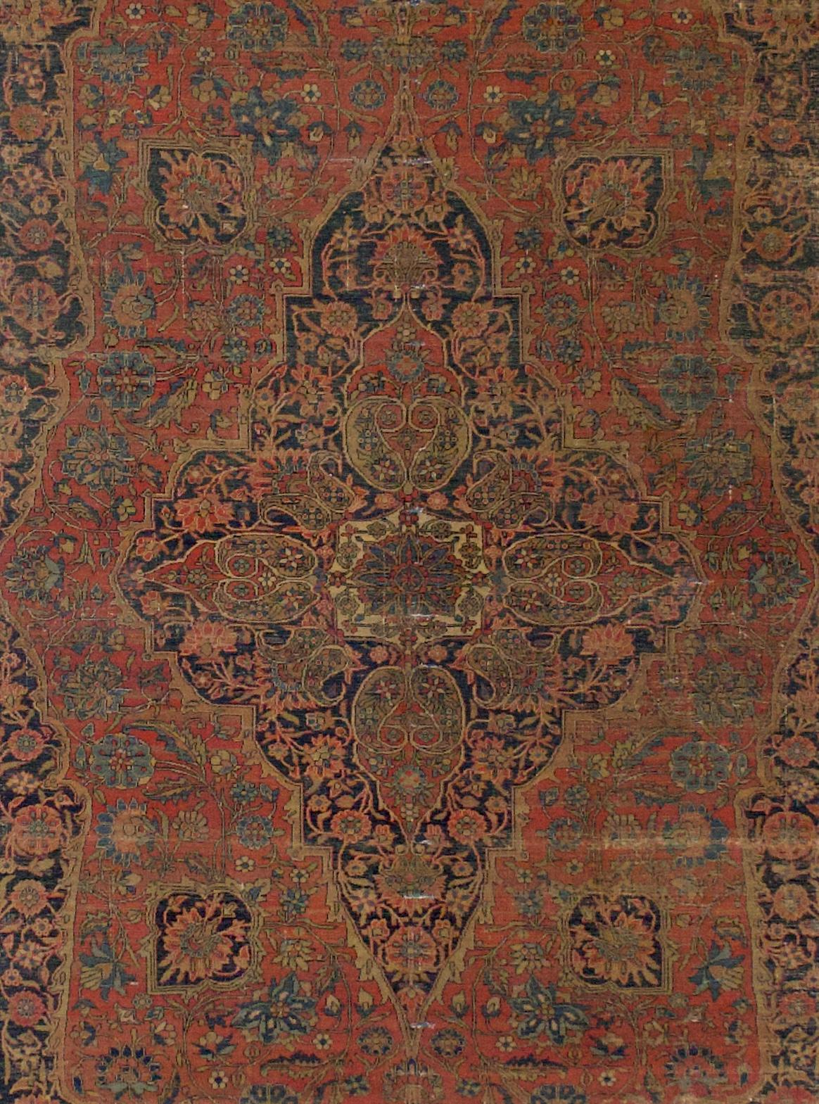 Antiker persischer Mohtasham Kashan-Teppich 7'6'' x 10'3'' (Persisch) im Angebot