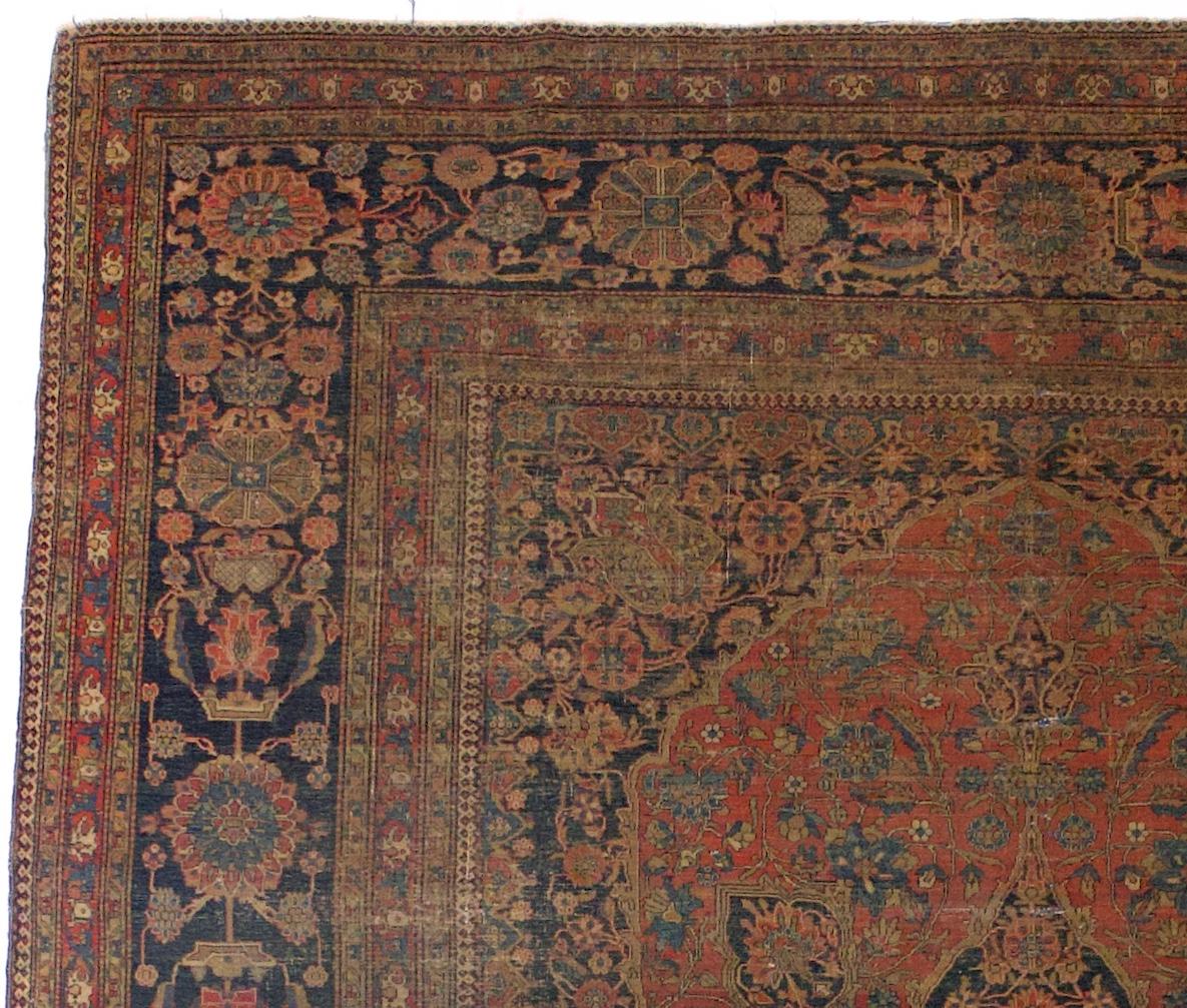 Antiker persischer Mohtasham Kashan-Teppich 7'6'' x 10'3'' (Handgeknüpft) im Angebot