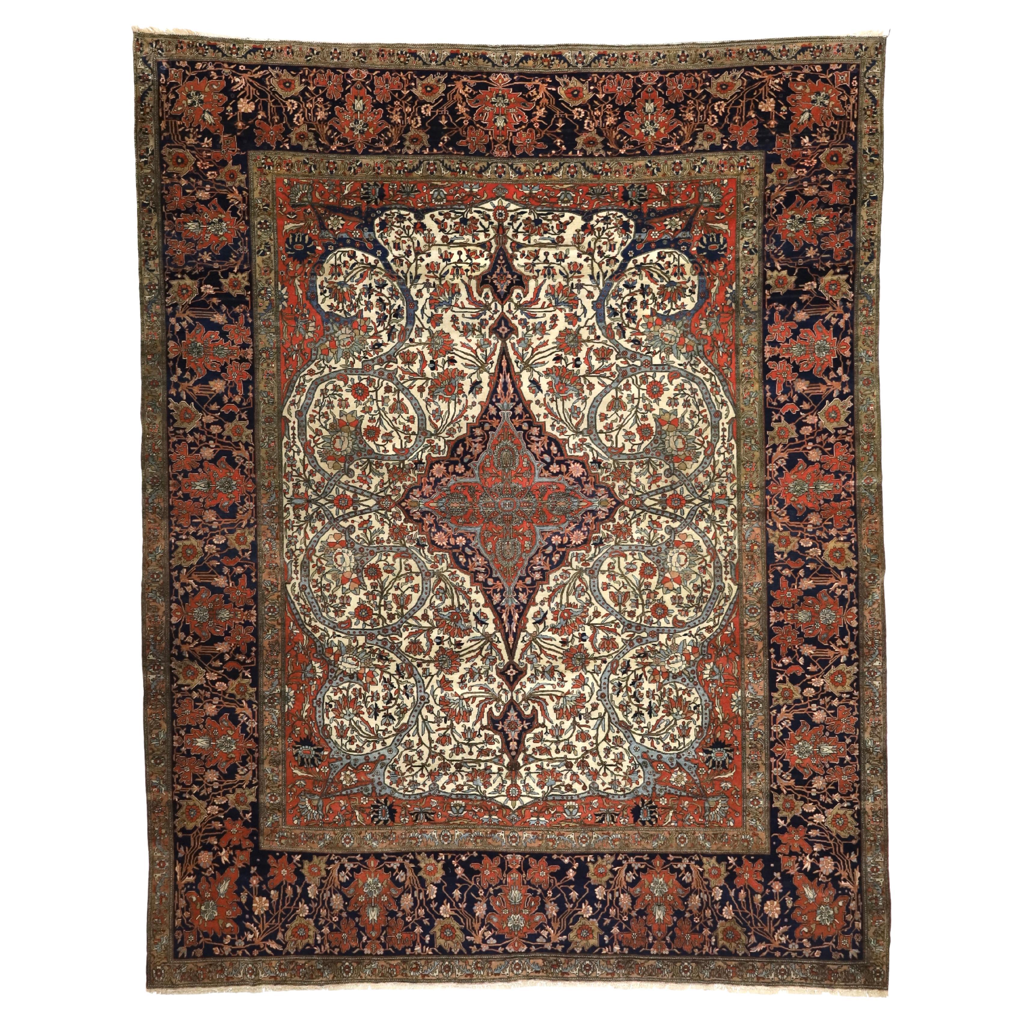 Antique Persian Mohtasham Kashan Rug 7'9" x 9’9”
