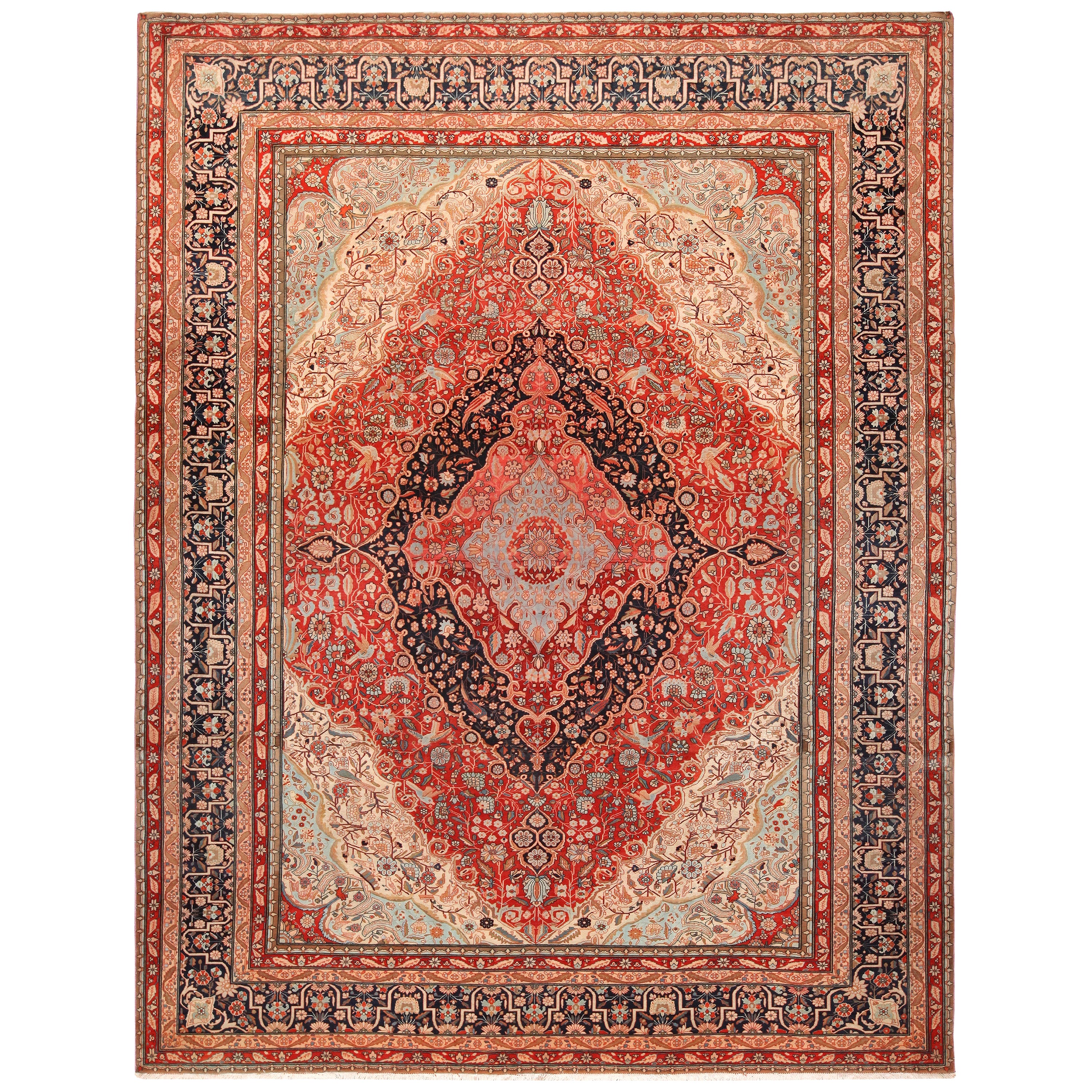 Alfombra Persa Antigua Mohtasham Kashan. 8 pies 9 pulgadas x 11 pies 2 pulgadas