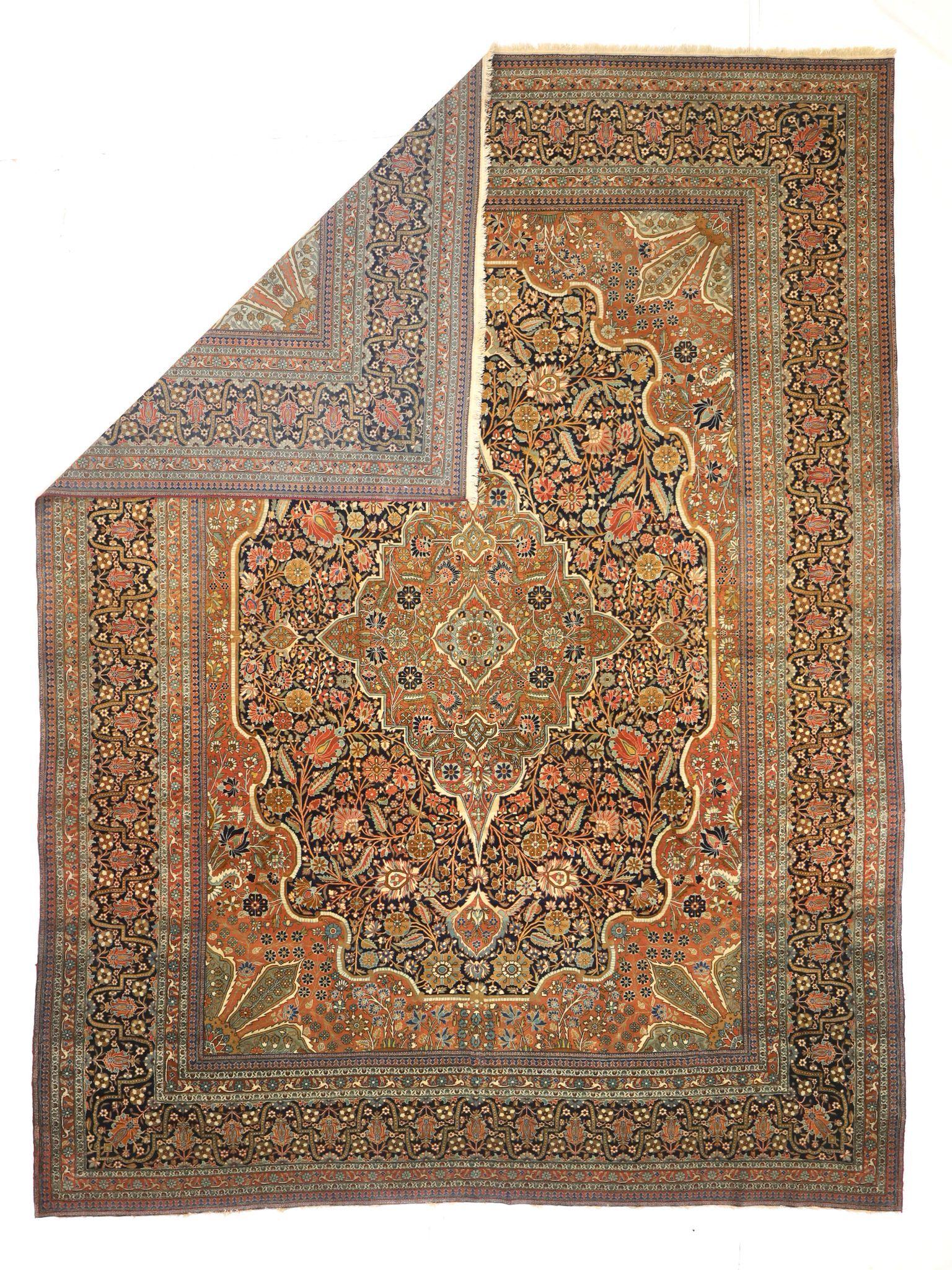Antiker persischer Mohtasham Kashan Teppich 9'2