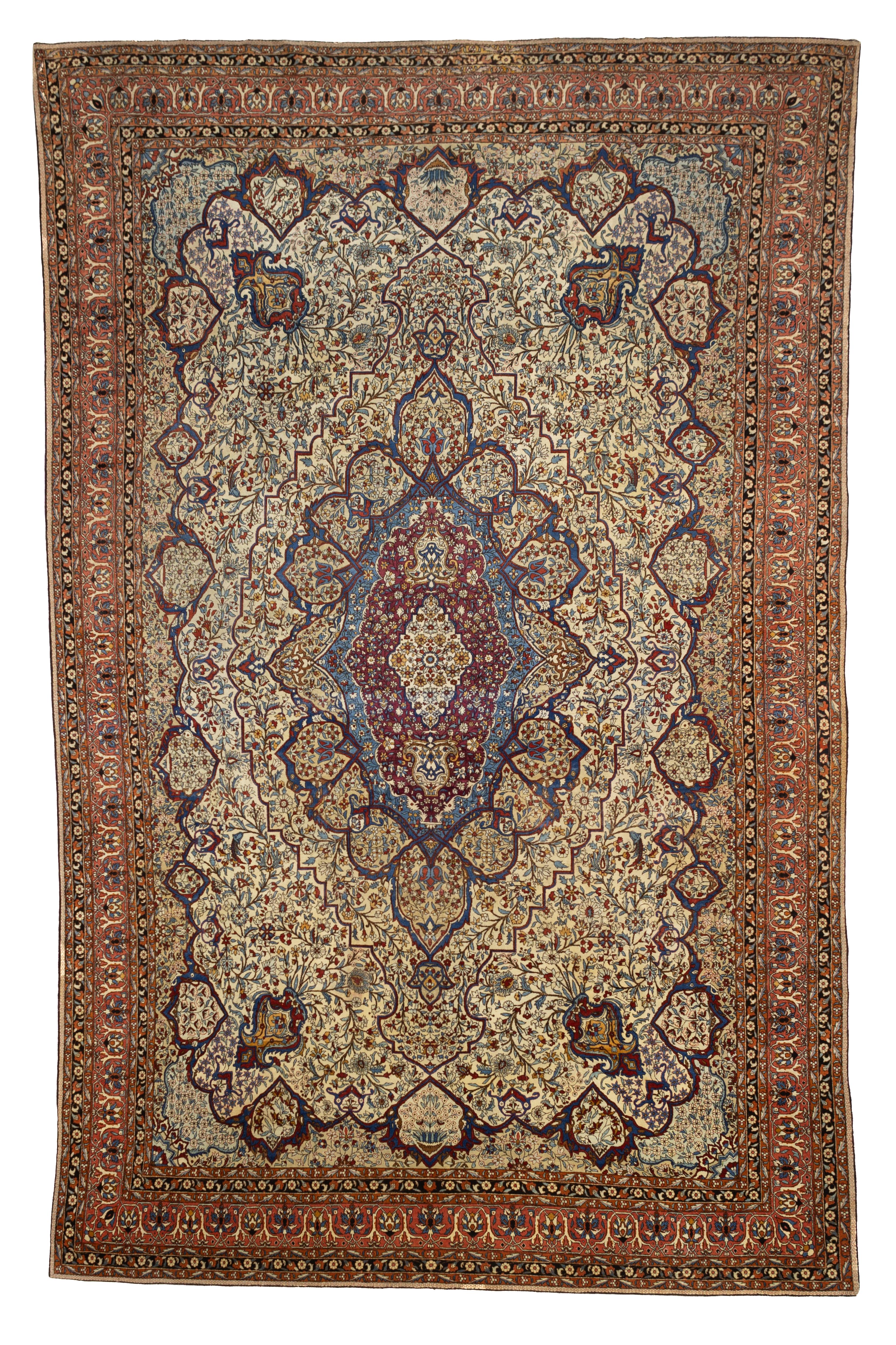 Antiker persischer Mohtasham Kashan Teppich 9'9