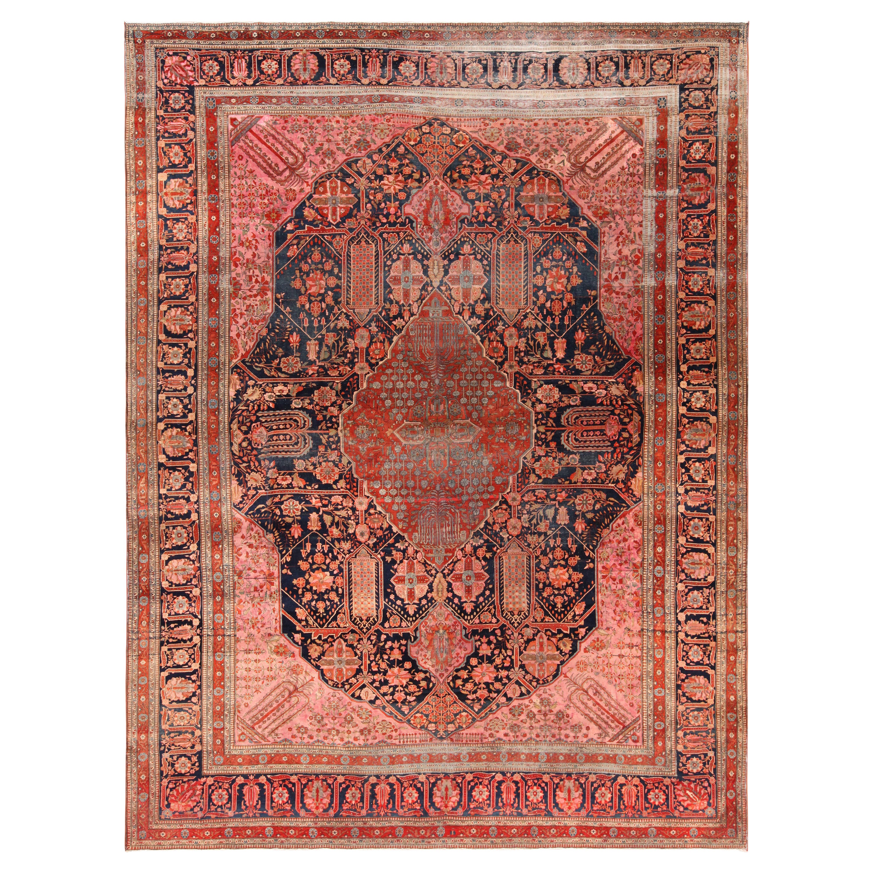 Antike persische Mohtasham Kashan Rug.10 ft 4 in x 13 ft 7in
