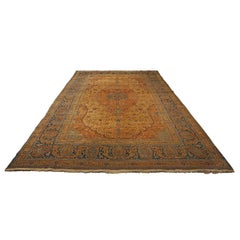 Antique Persian Mohtasham Kashan Wool 11x17 Camel, Tan & Navy Handmade Area Rug
