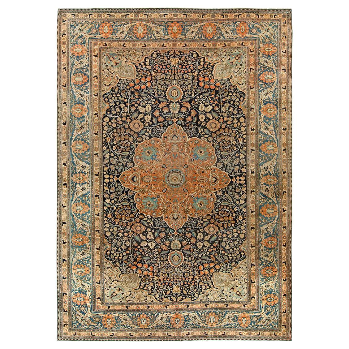 Antique Persian Mohtashem Kashan Hand Knotted Rug For Sale