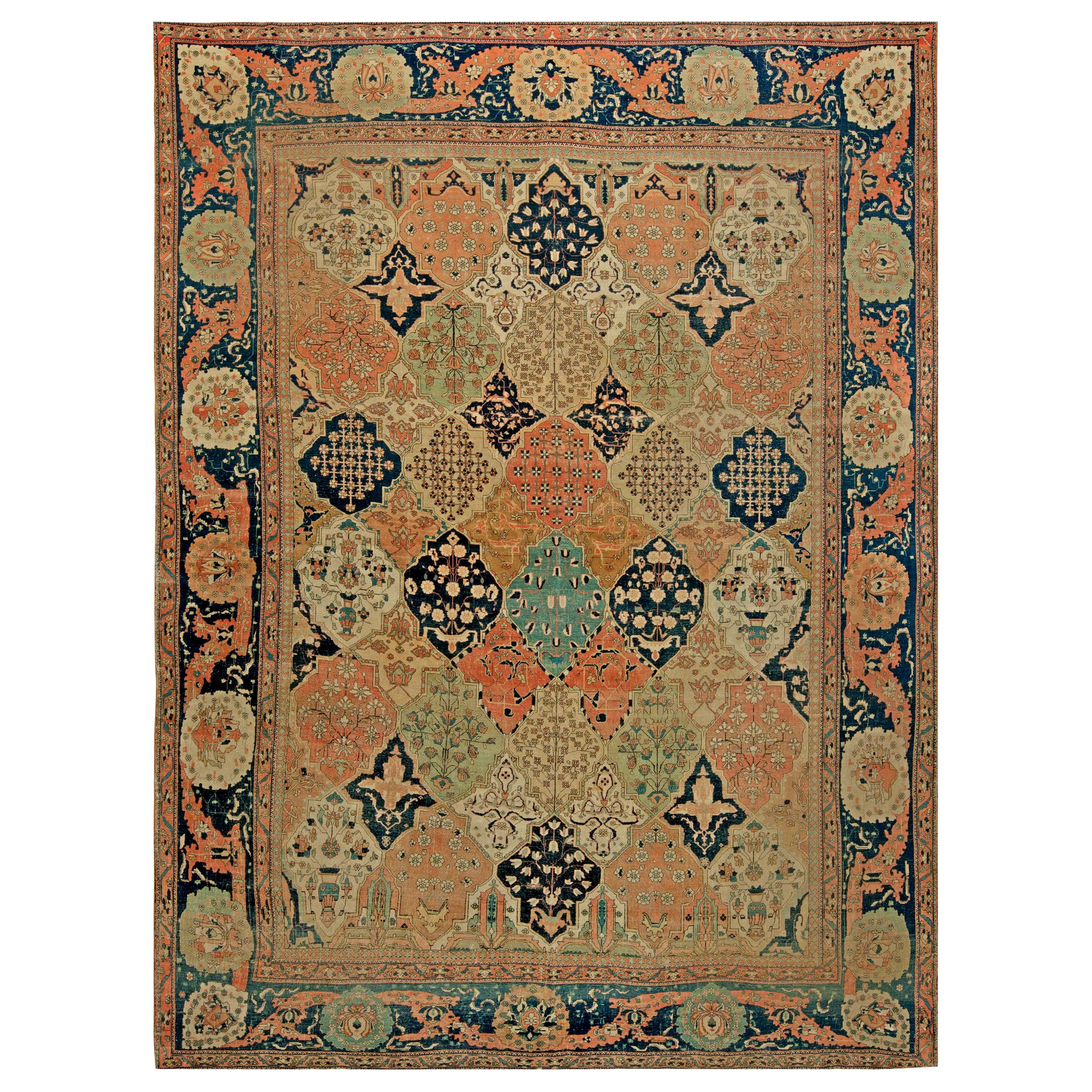 Antique Persian Mohtashem Kashan Handmade Wool Rug