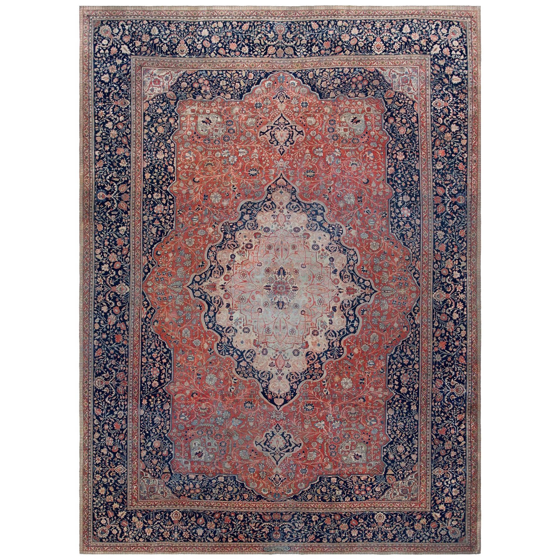 Antique Persian Mohtashem Kashan Rug. Size: 10 ft 8 in x 14 ft 6 in For Sale