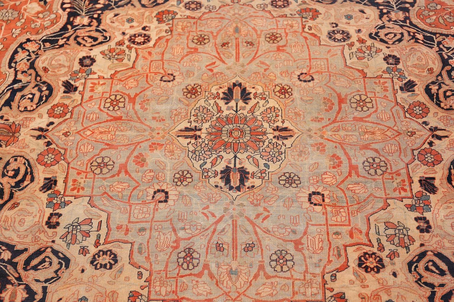 Hand-Knotted Antique Persian Mohtashem Kashan Rug. Size: 10 ft 8 in x 14 ft 6 in For Sale