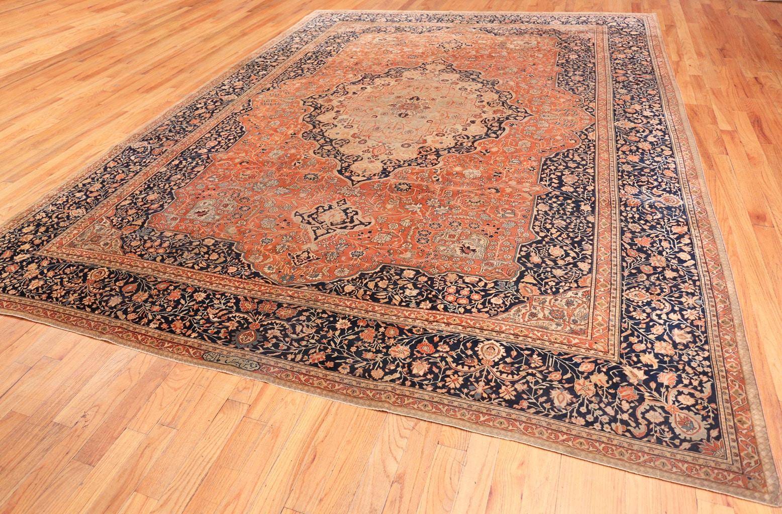 Wool Antique Persian Mohtashem Kashan Rug. Size: 10 ft 8 in x 14 ft 6 in For Sale