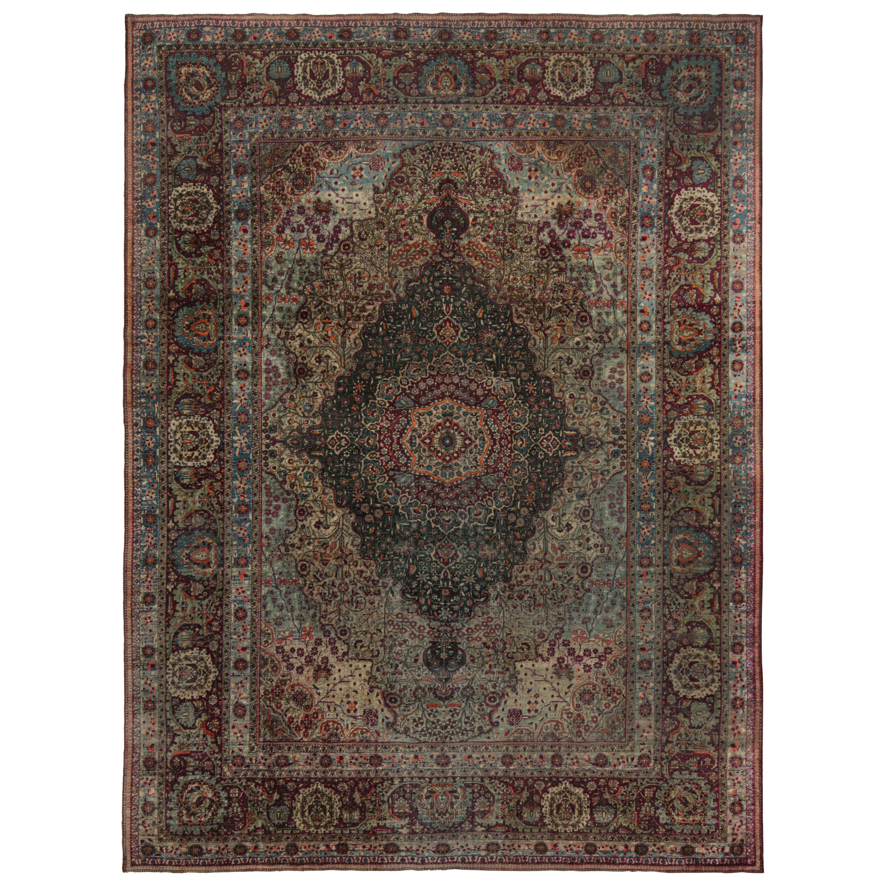 Antico tappeto persiano Mohtashem Kashan con medaglioni floreali in vendita