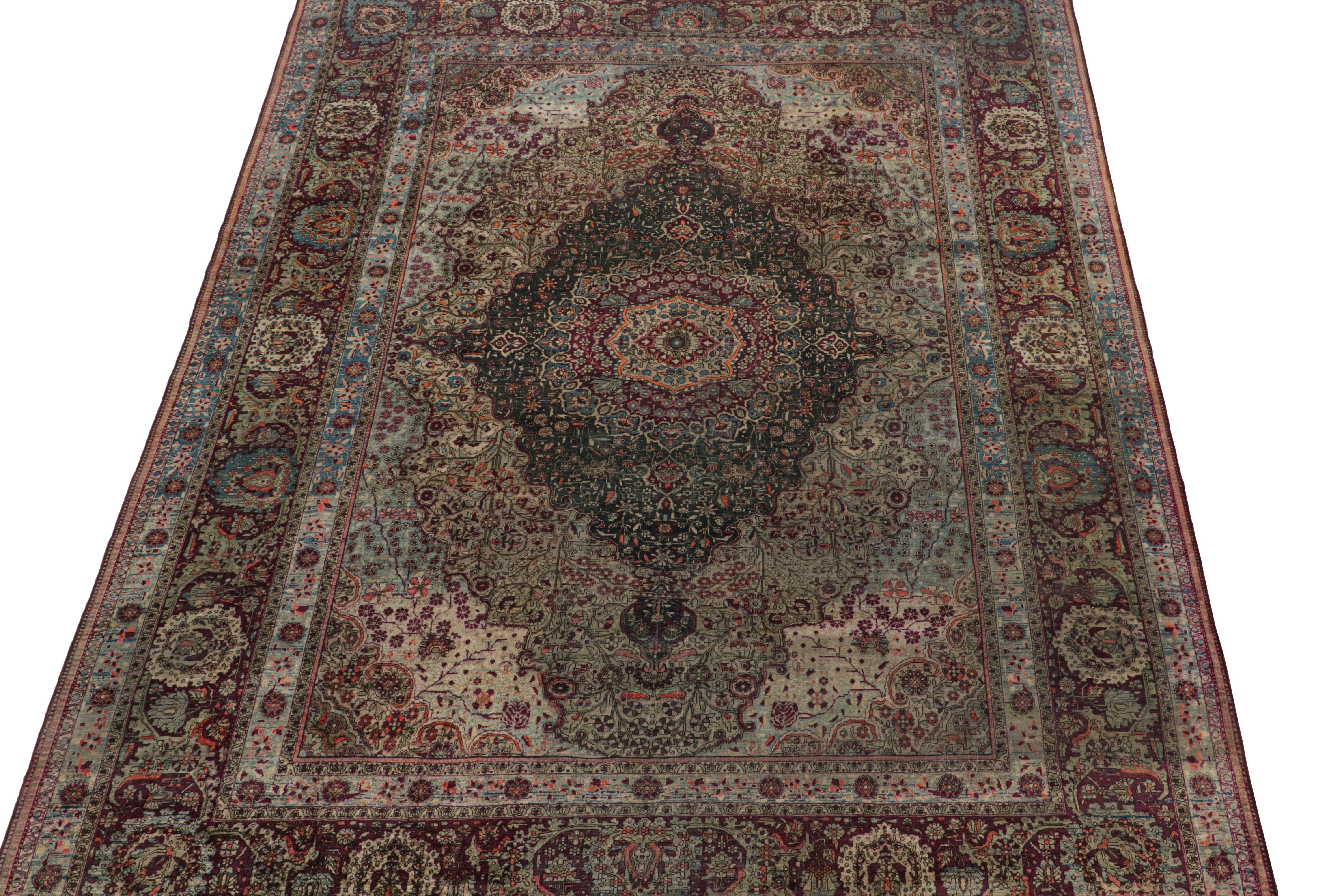 Hand-Knotted Antique Persian Mohtashem Kashan Rug with Floral Medallions For Sale