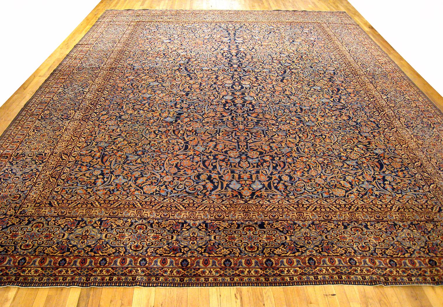 Wool Antique Persian Mohtesham Kashan Oriental Carpet, Large Size, with Weaver's Mark For Sale