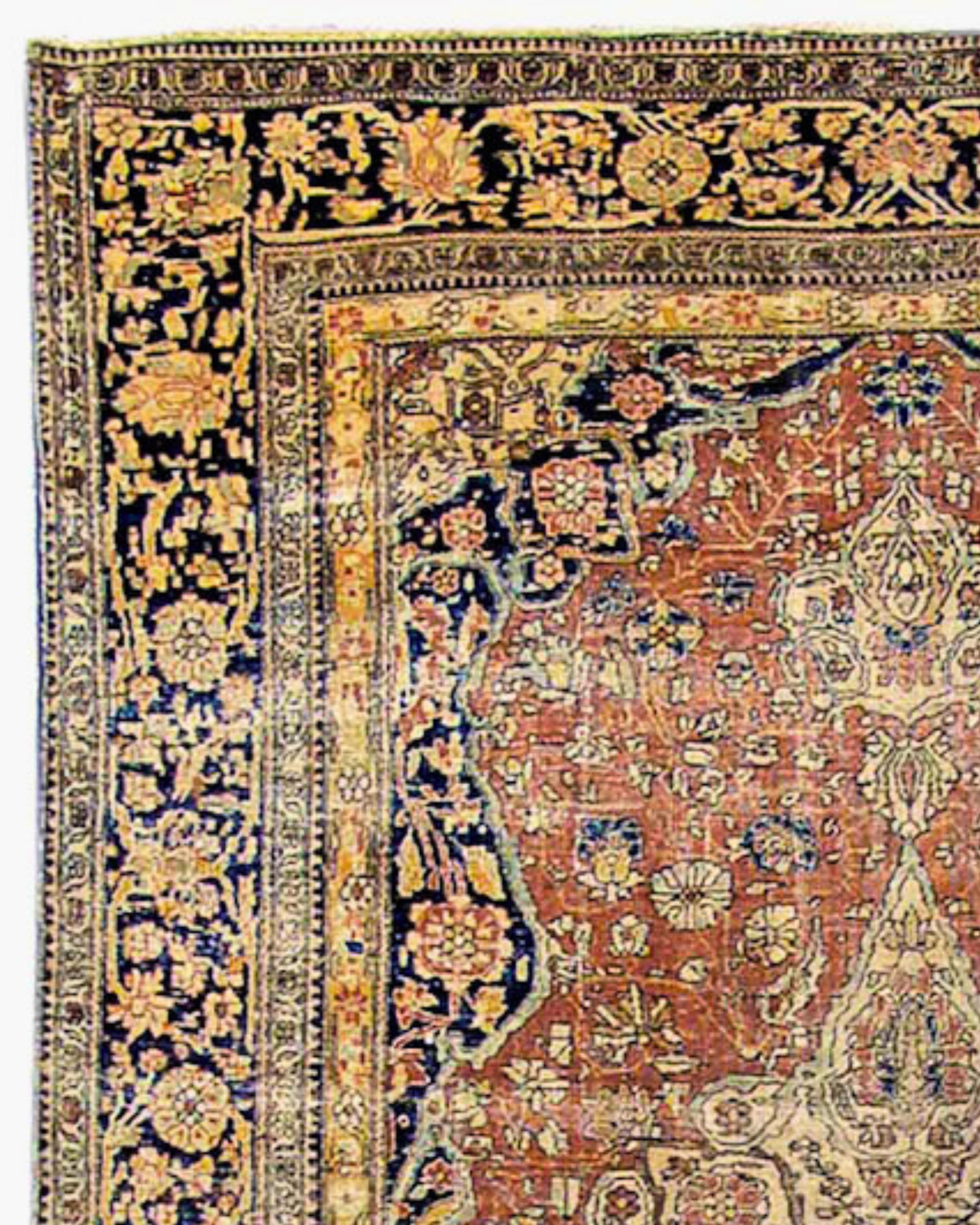 Antiker persischer Mohtesham Kashan-Teppich, spätes 19. Jahrhundert im Angebot 1