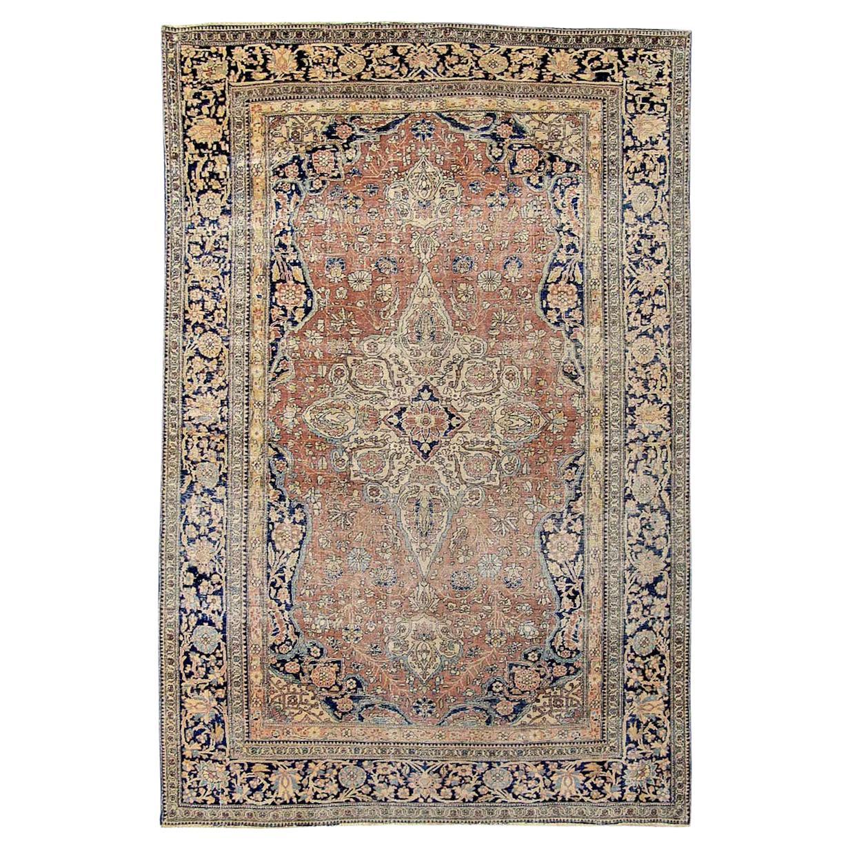 Antique Persian Mohtesham Kashan Rug, Late 19th Century For Sale