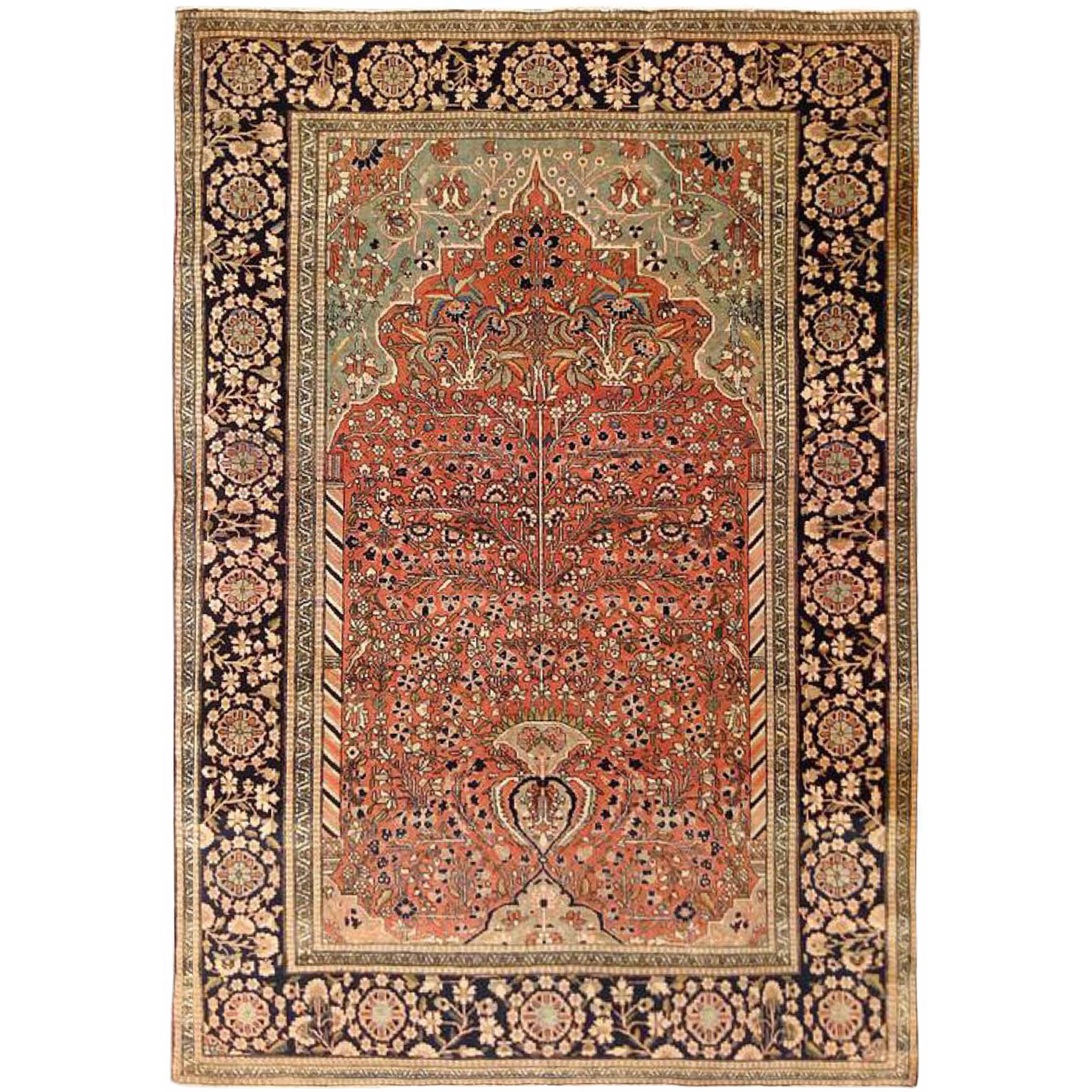 Antiker persischer Mohtesham-Kashan-Teppich in Kleingröße mit Laternenmuster, um 1890