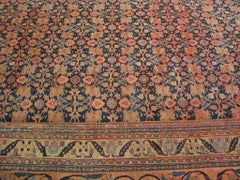 1860s Navy Herati Antique N.E. Persian Khorassan Moud Carpet 14'6" X 18'8" Rug