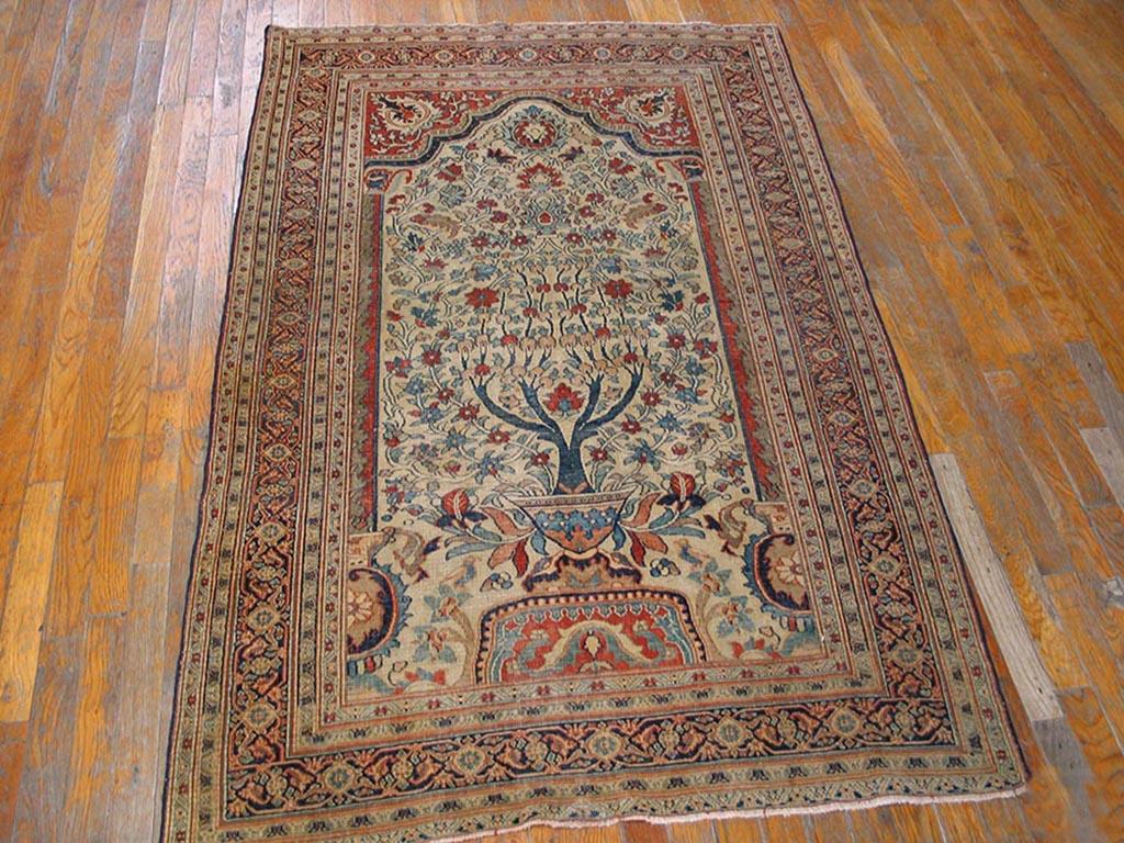 Hand-Knotted 19th Century N.E. Persian Moud Meditation Carpet ( 3'8