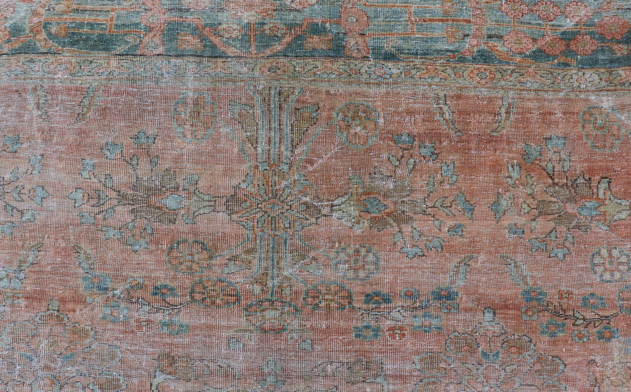 Antique Persian Muted Colored Sultanabad Mahal Rug with All Over Floral Design For Sale 4