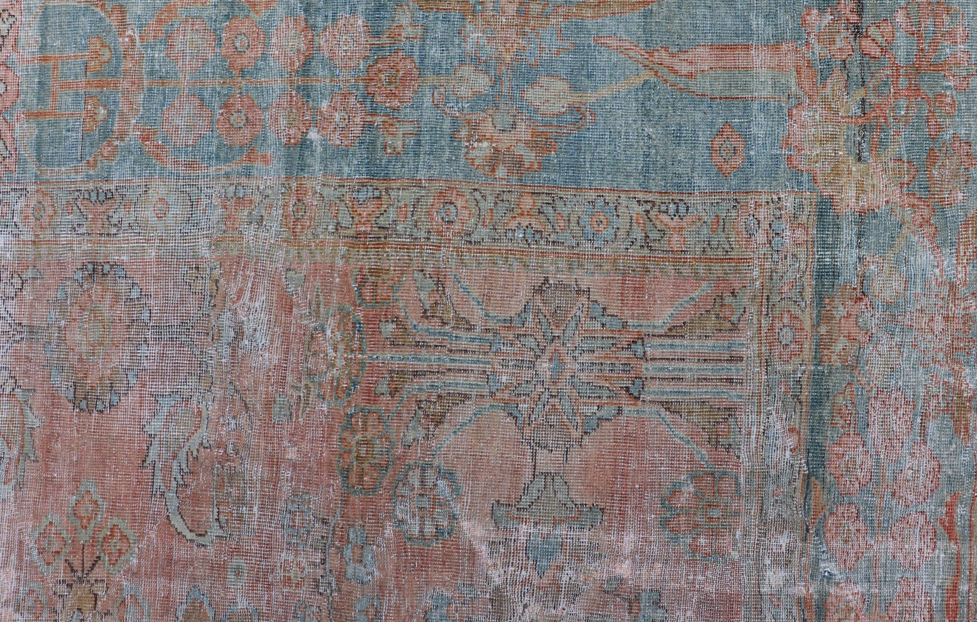 Antique Persian Muted Colored Sultanabad Mahal Rug with All Over Floral Design For Sale 5