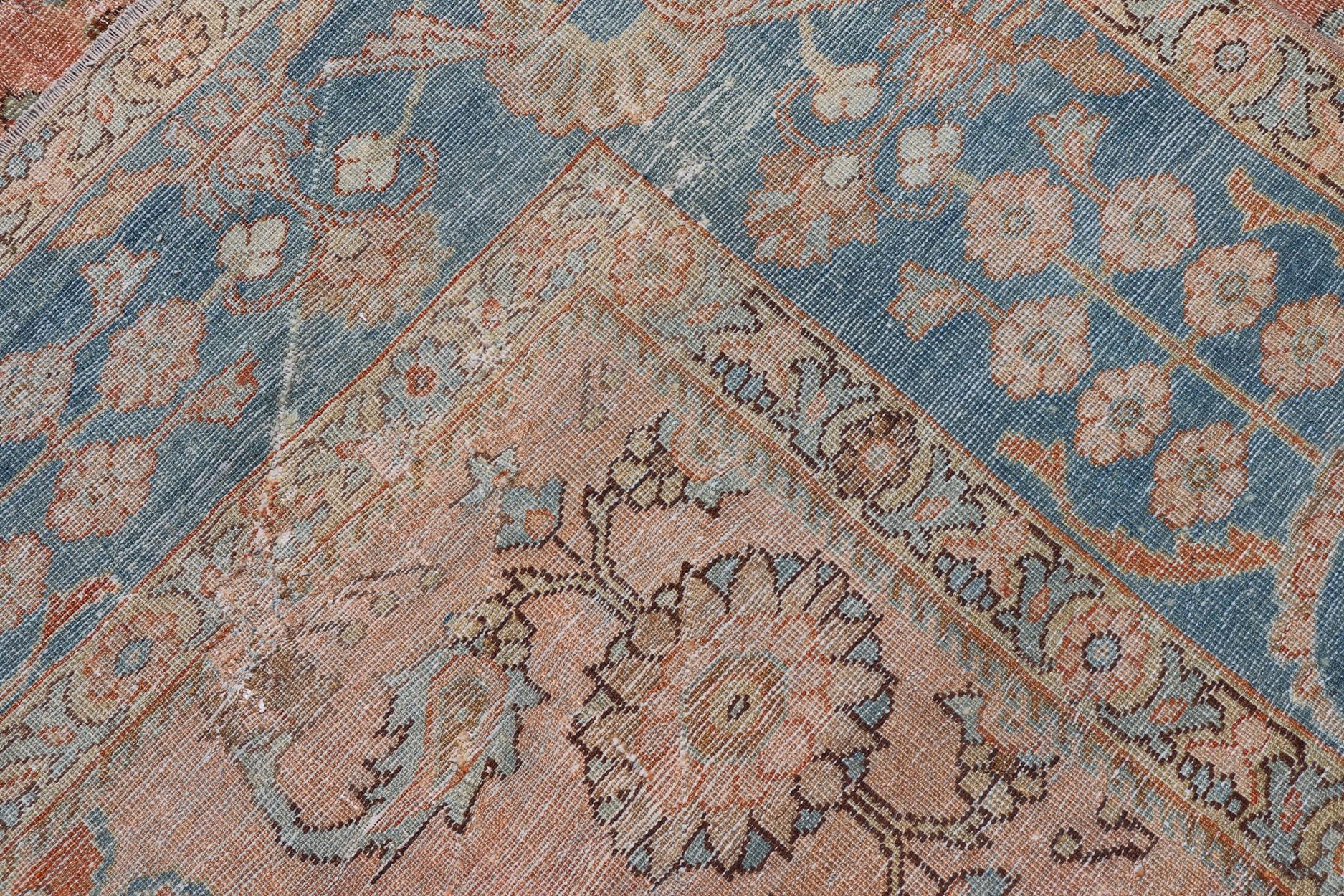 Antique Persian Muted Colored Sultanabad Mahal Rug with All Over Floral Design For Sale 8