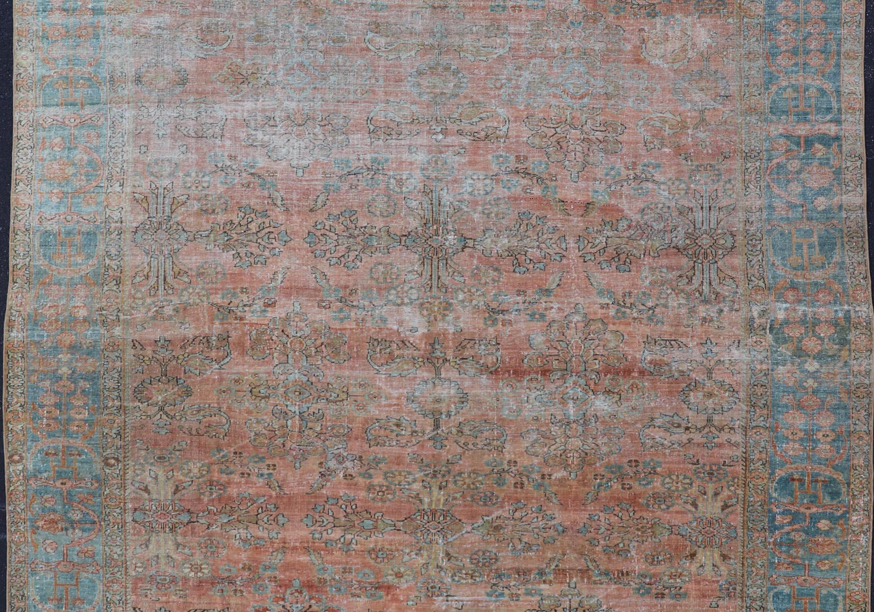 20th Century Antique Persian Muted Colored Sultanabad Mahal Rug with All Over Floral Design For Sale