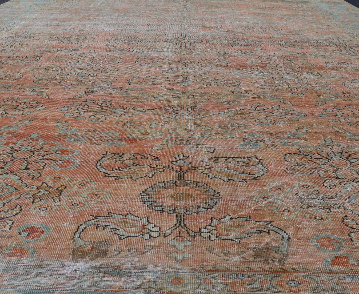 Antique Persian Muted Colored Sultanabad Mahal Rug with All Over Floral Design For Sale 2