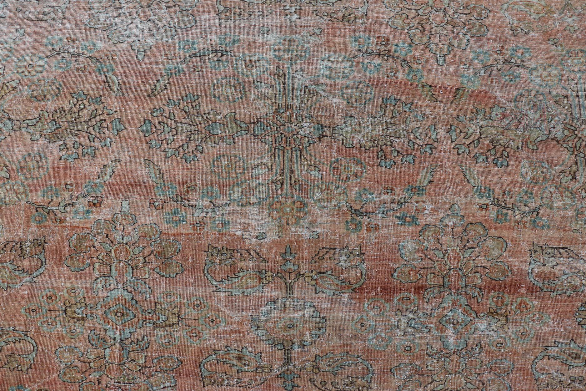 Antique Persian Muted Colored Sultanabad Mahal Rug with All Over Floral Design For Sale 3