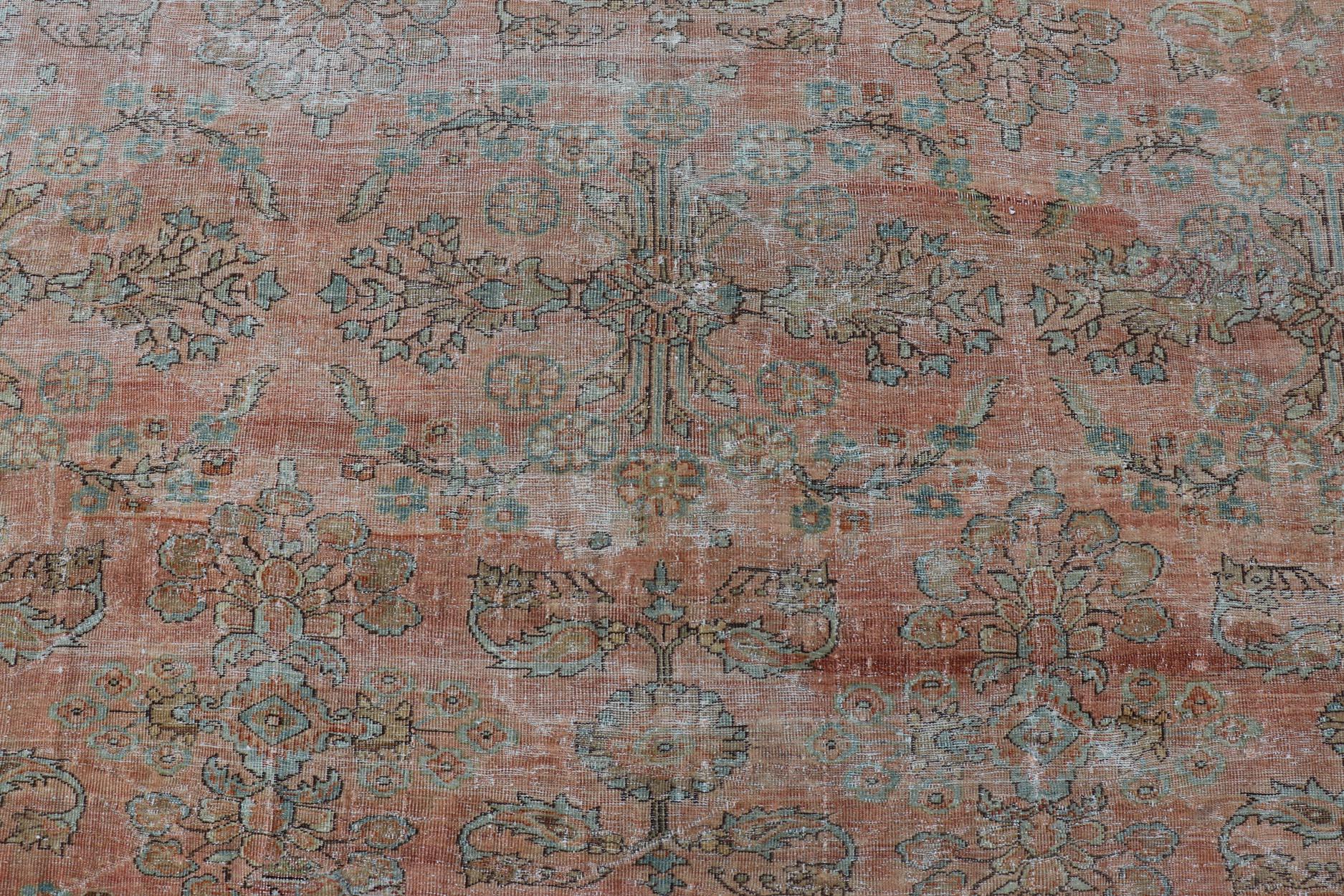 Antiker persischer gedeckter, farbiger Sultanabad Mahal-Teppich mit Blumenmuster aus Sultanabad Mahal im Angebot 2