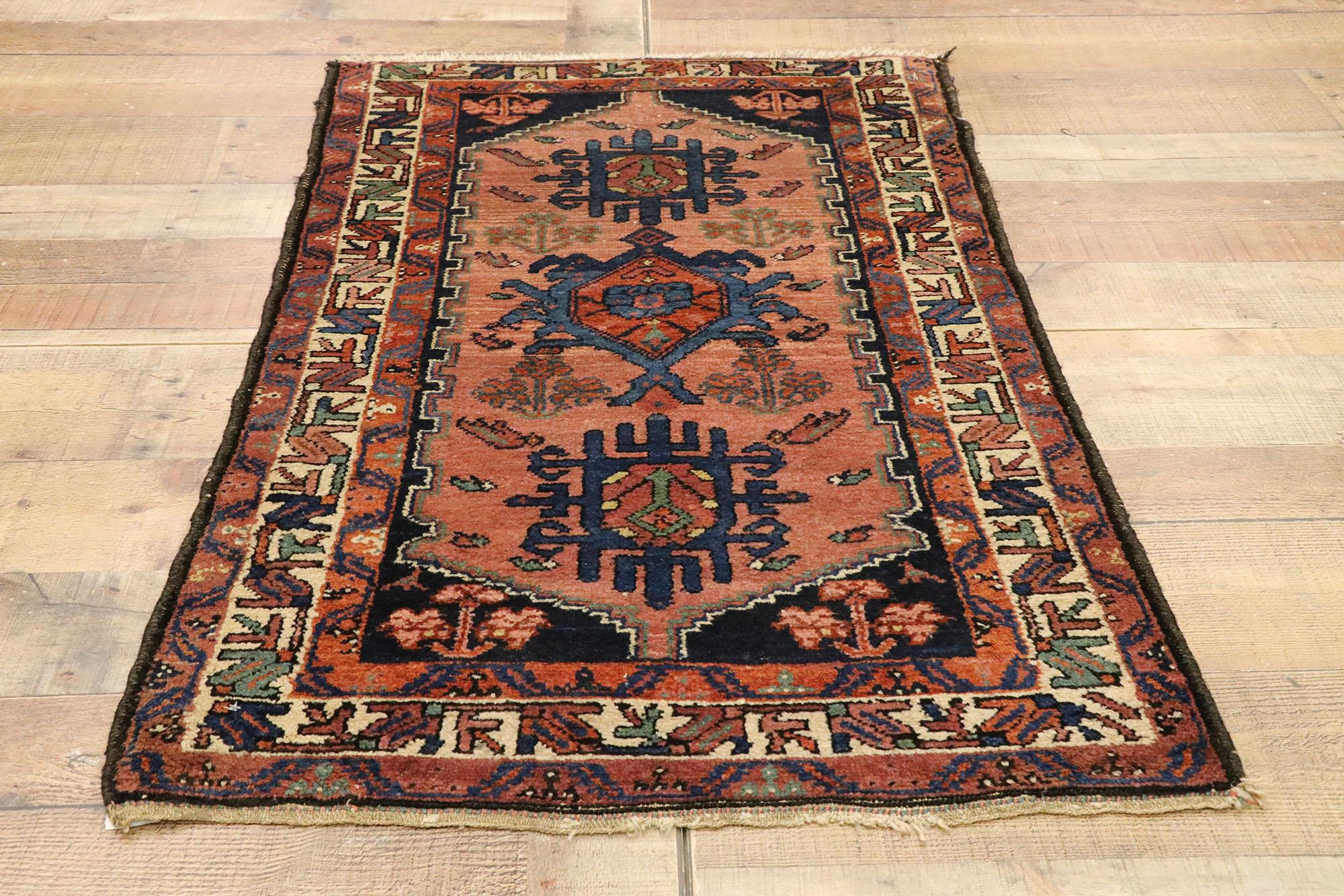 Hand-Knotted Antique Persian Nahavand Hamadan Accent Rug with Southwest Desert Boho Style For Sale