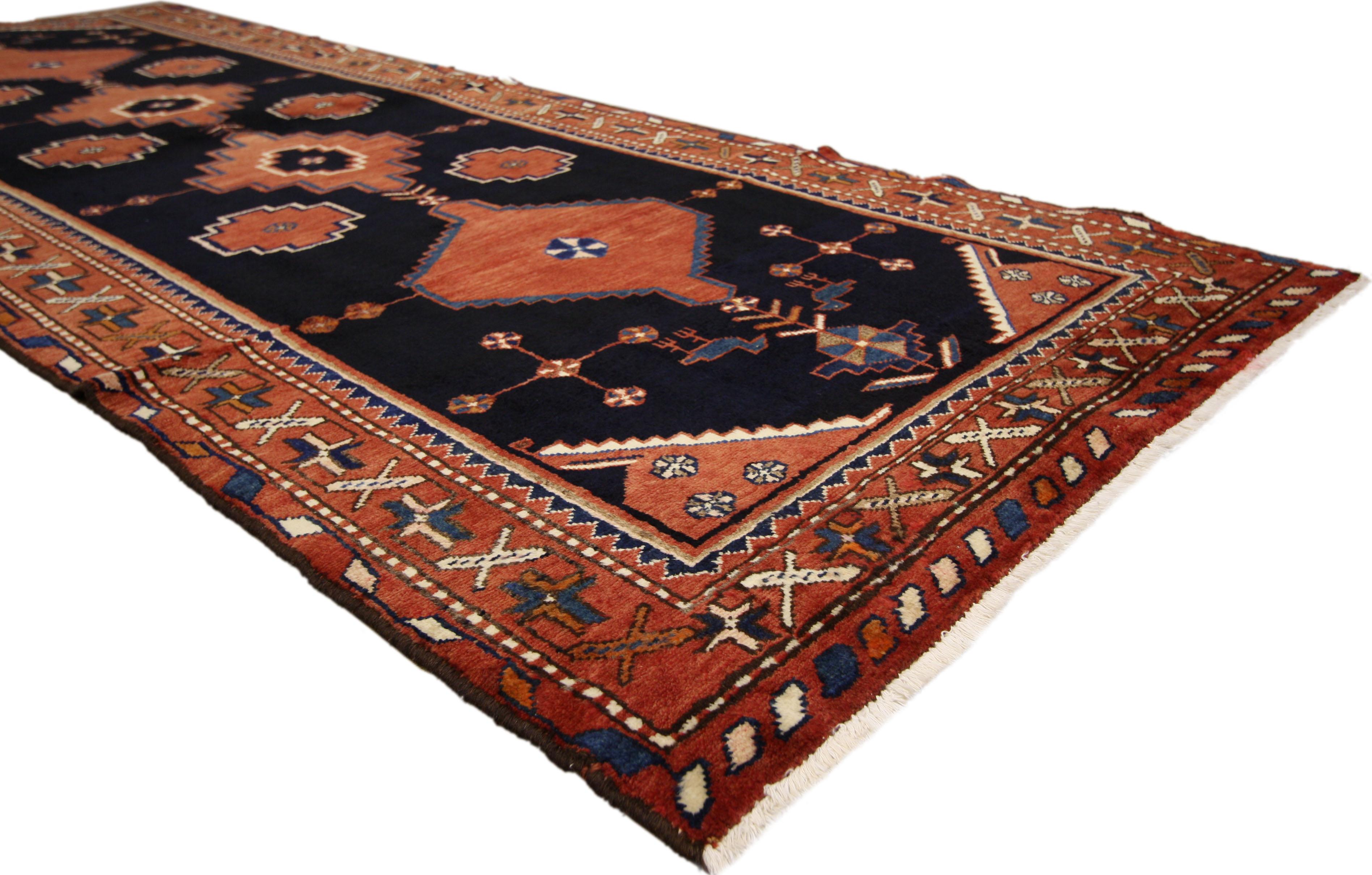 Mid-Century Modern Antique Persian Nahavand Hamadan Runner with Modern Tribal Style For Sale