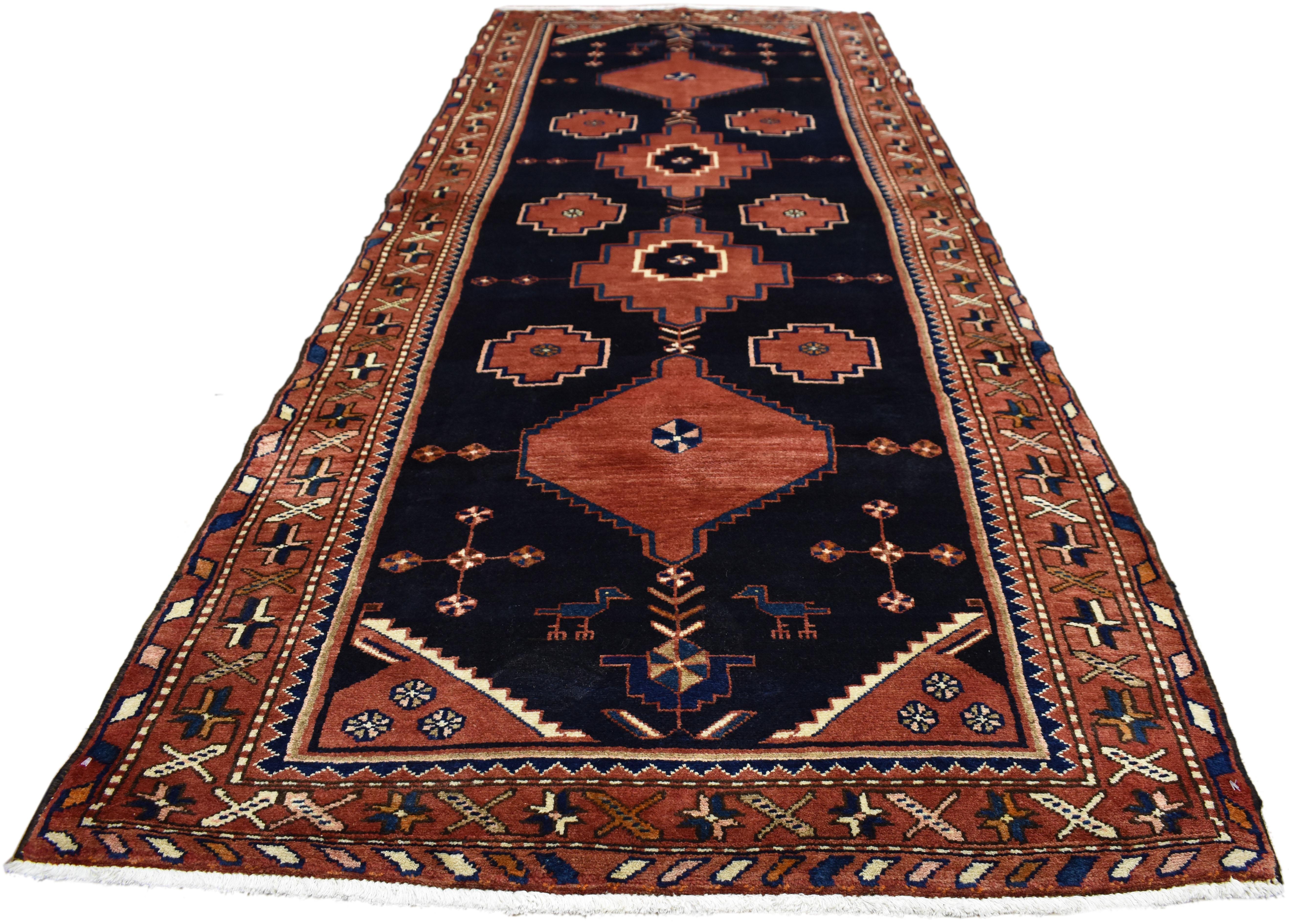 Hand-Knotted Antique Persian Nahavand Hamadan Runner with Modern Tribal Style For Sale