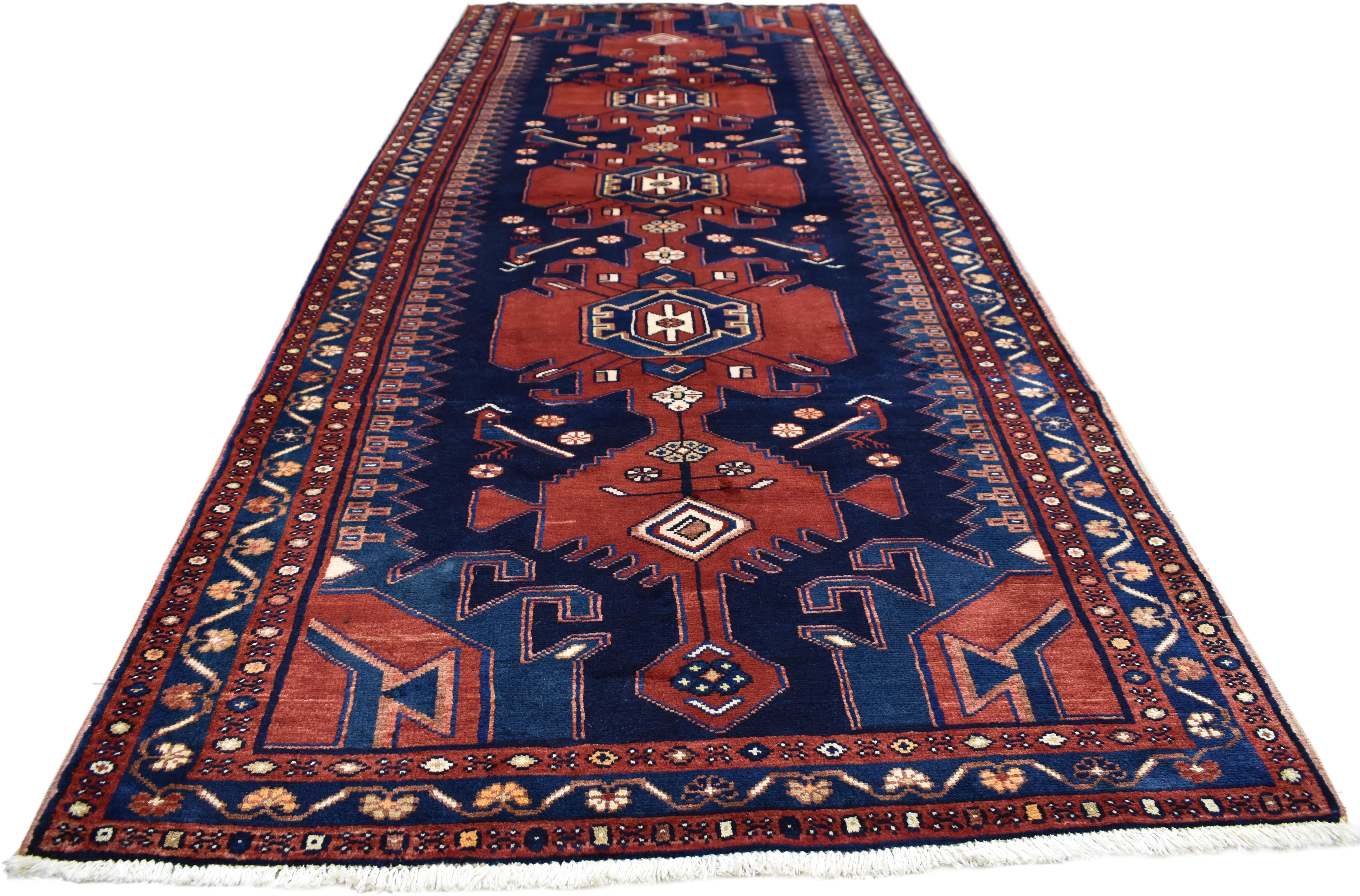 Hand-Knotted Antique Persian Nahavand Hamadan Runner with Modern Tribal Style For Sale