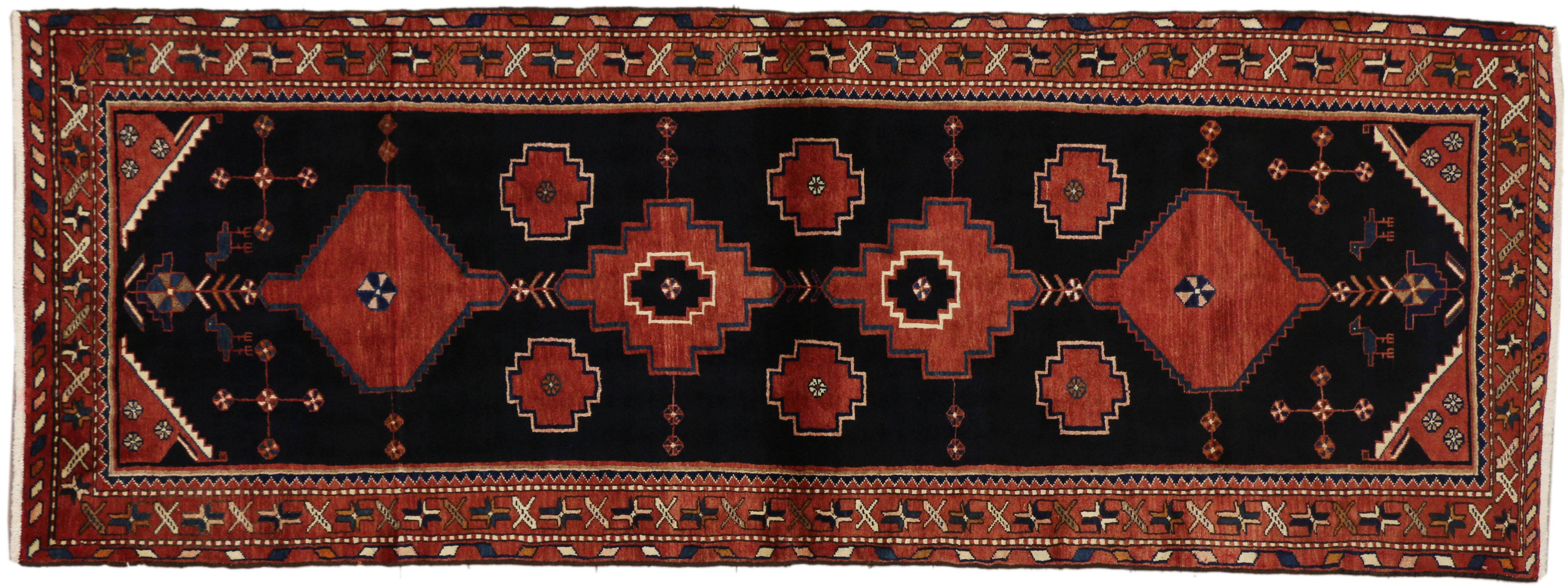 Wool Antique Persian Nahavand Hamadan Runner with Modern Tribal Style For Sale
