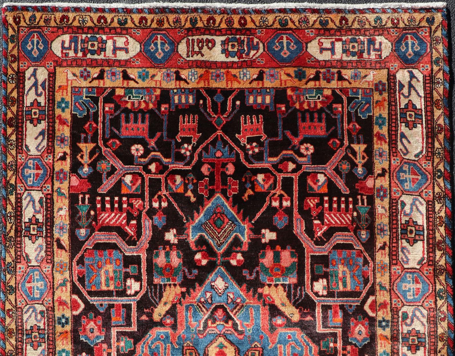 Hand-Knotted Antique Persian Nahavand Rug with All-Over Sub-Geometric Tribal Design For Sale