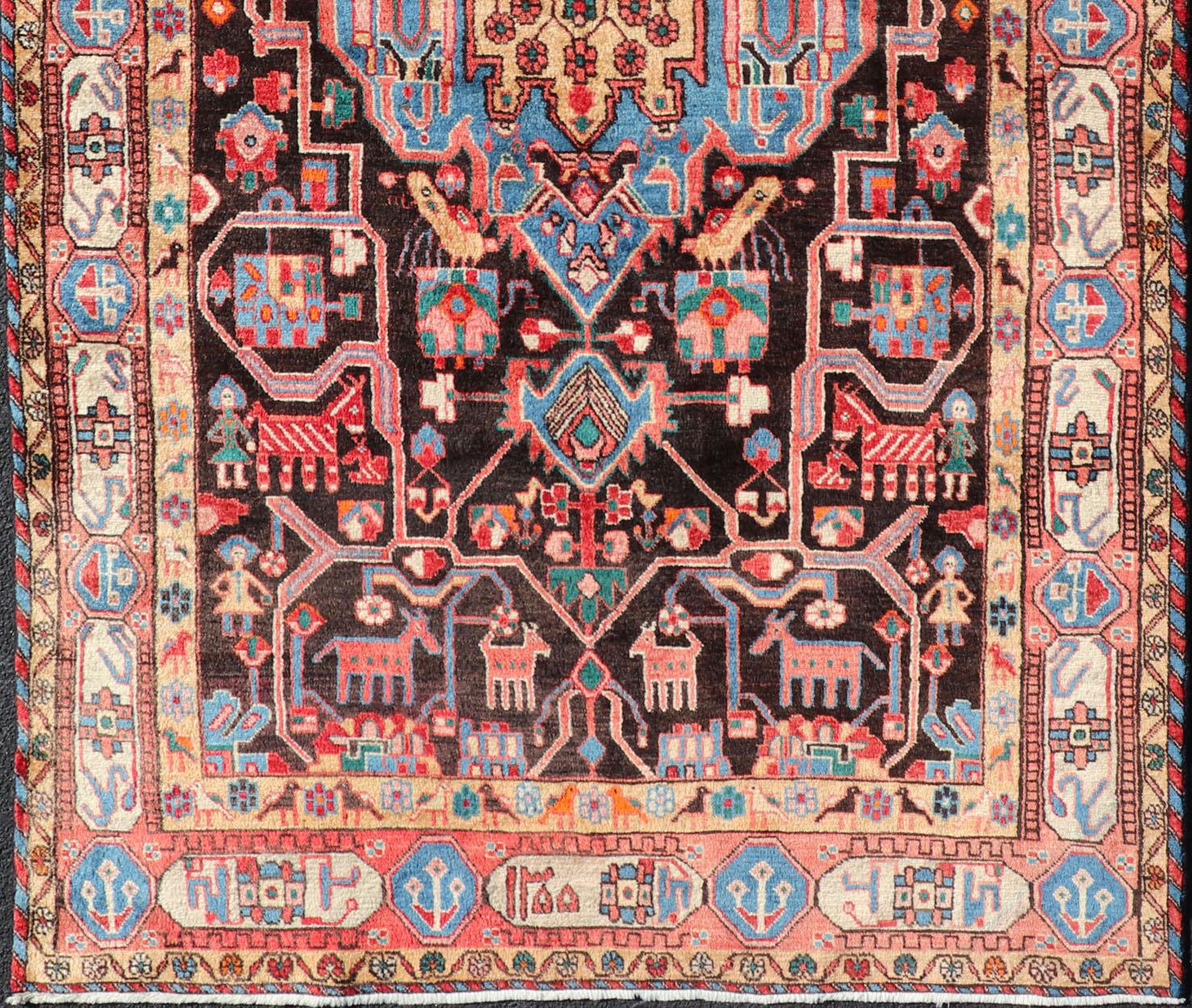 20th Century Antique Persian Nahavand Rug with All-Over Sub-Geometric Tribal Design For Sale